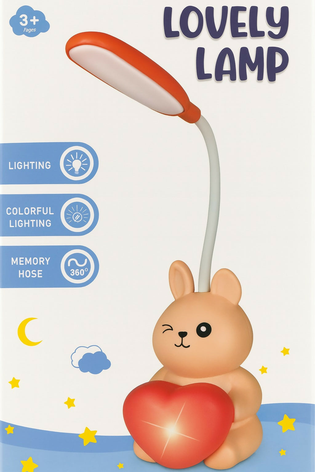 Cute Bunny LED Desk Lamp with Pen Holder & Heart Design – Flexible Gooseneck, Eye Protection Study Light for Kids, Rechargeable Night Lamp for Bedroom, Study Table, and Gift Purpose