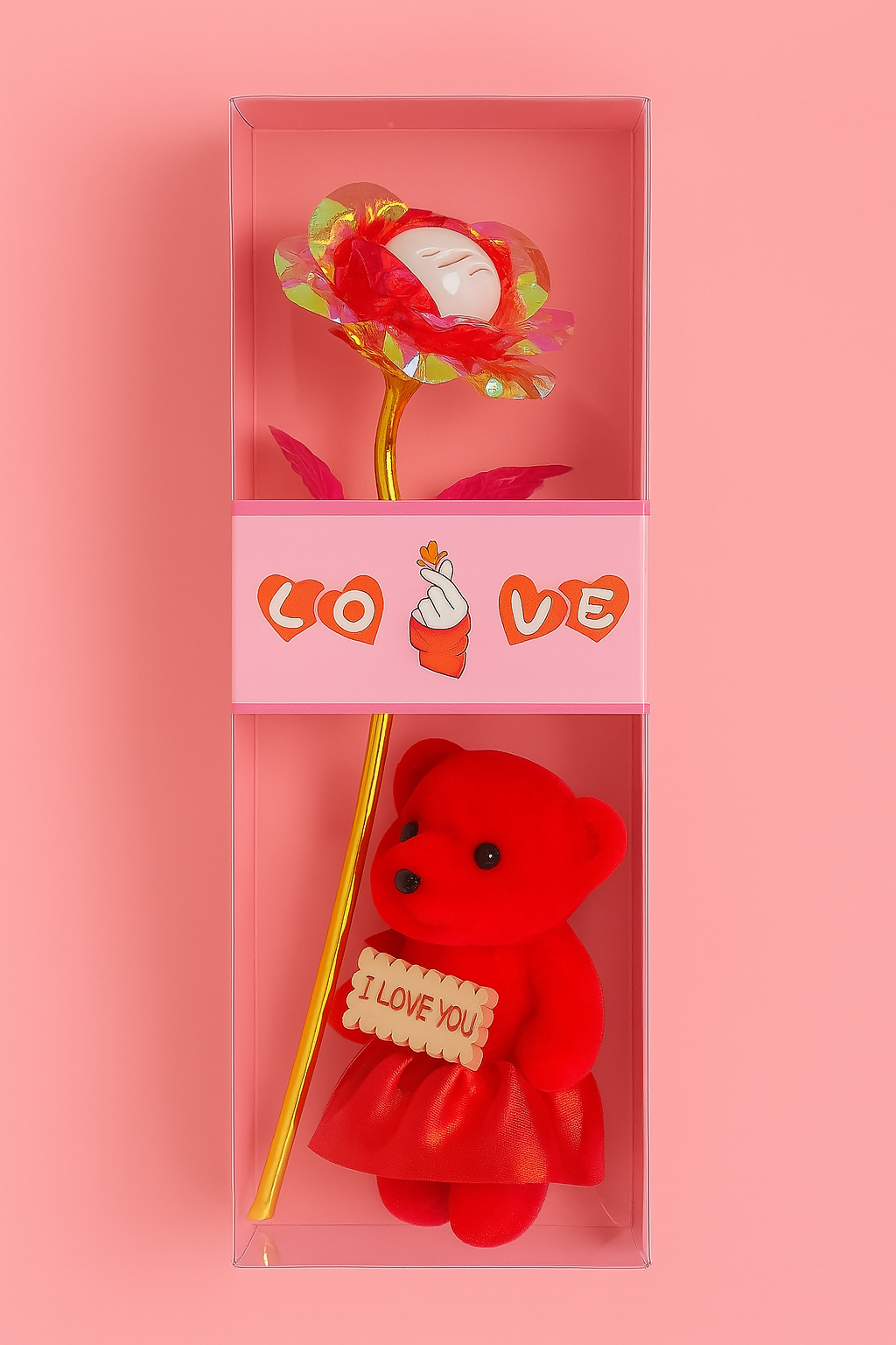 Luxury Artificial Rose with Cute Teddy in Skirt Gift Set – Pack of 6 | "I Love You" Romantic Valentine Gift Hamper | Decorative Forever Rose with Mini Plush Bear in Designer Pink Box for Anniversary, Birthday, Propose Day & Gifting