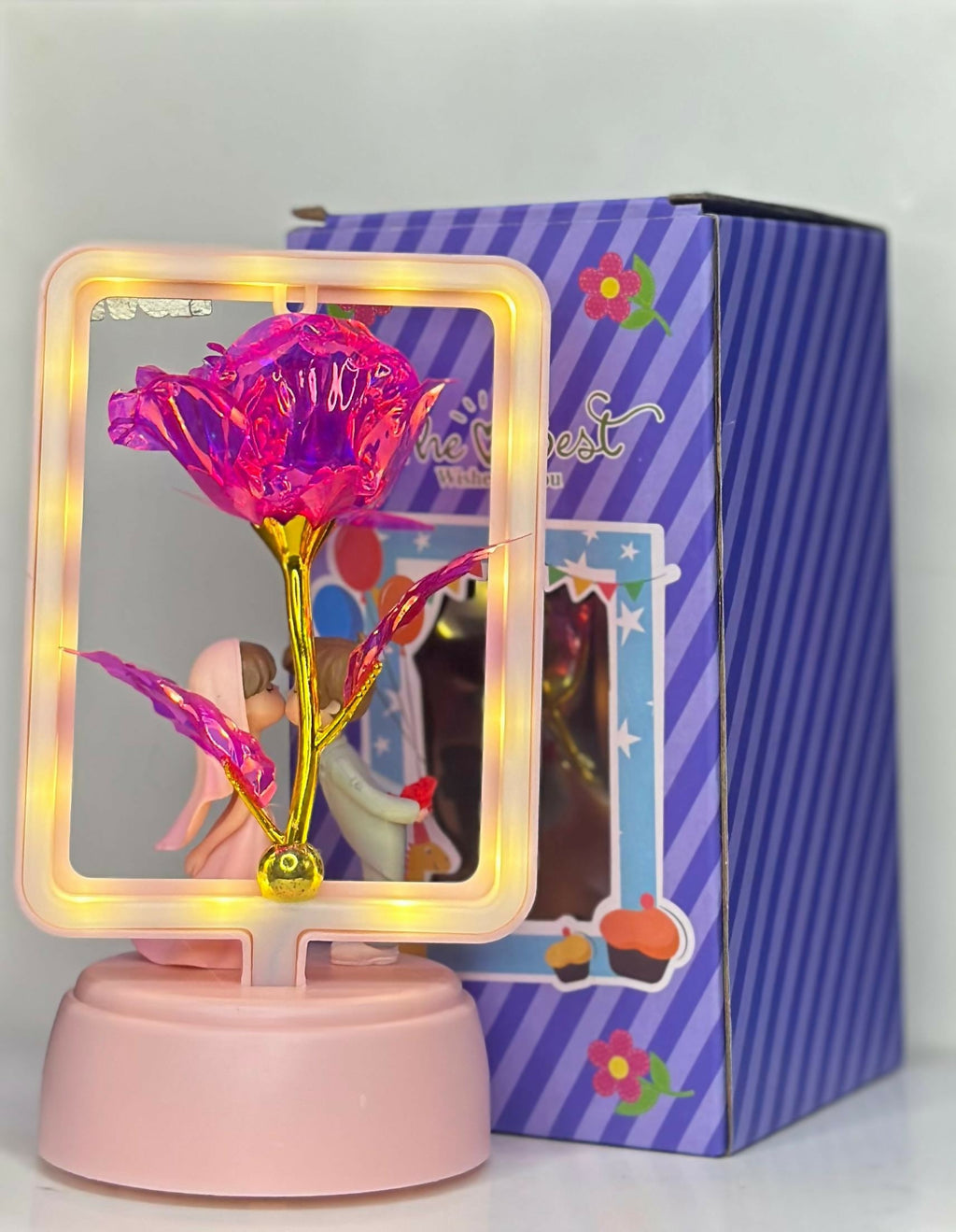 Eternal Kiss Rose Frame Lamp Creative Love Couple Light Gift Set, Anniversary Christmas New Year Valentine's Decorative Showpiece