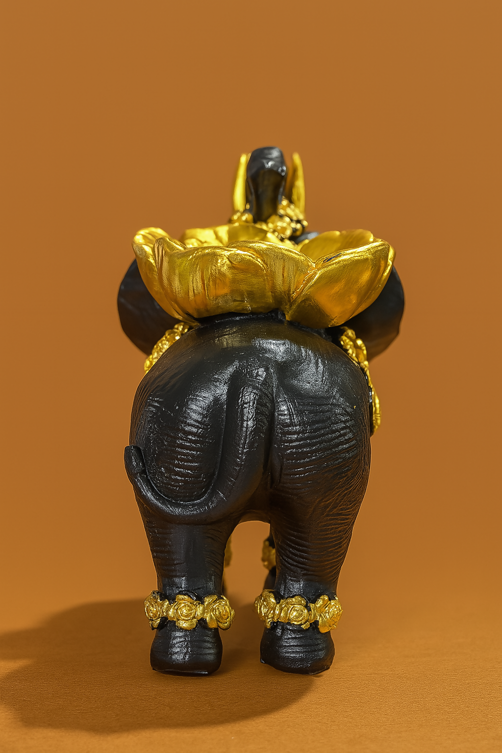 HOME DECOR Luxury Black and Gold Elephant Statue with Floral Embellishments