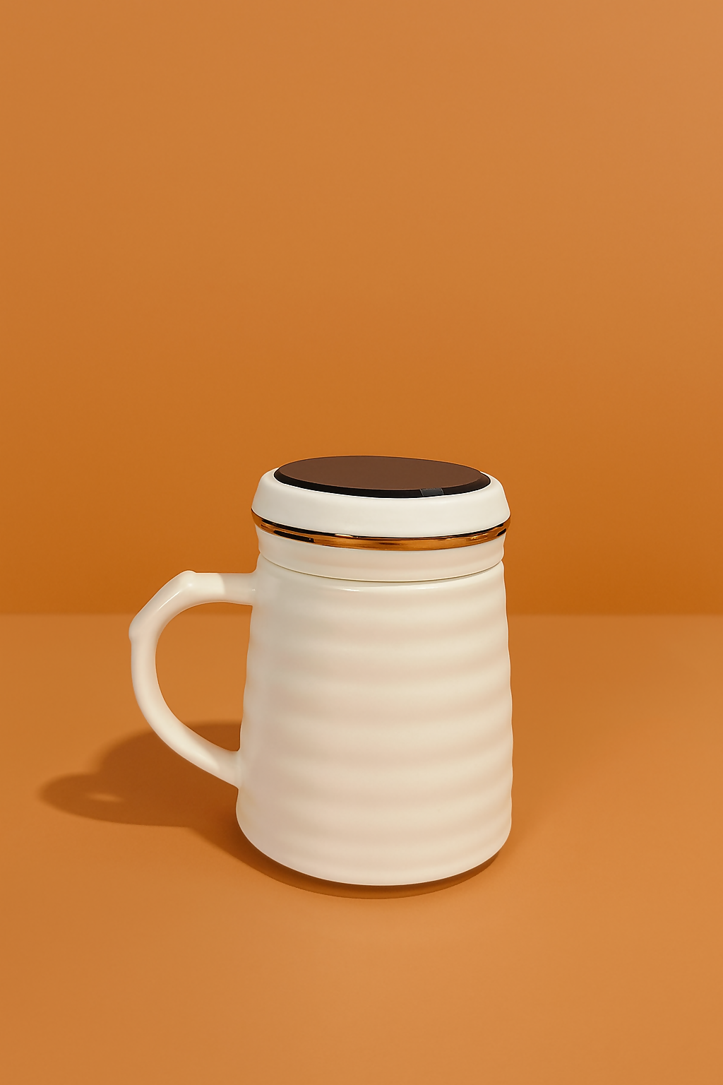 Stylish White Ceramic "His" Coffee Mug with Mustache Print and Lid – Fun Couple Gift Mug with Red Heart Accent – 350 ml – Gift for Husband, Boyfriend, or Valentine