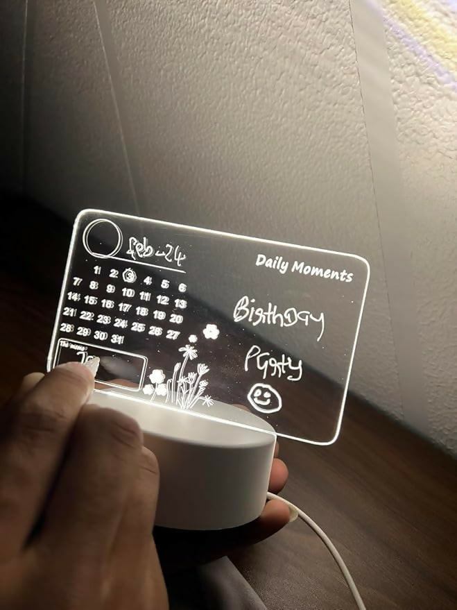 LED Acrylic Message Board with Marker – Night Light Desktop Writing Pad for Notes, Reminders, Doodles & Daily Planning – Reusable Erasable Glowing Memo Board for Home, Office, or Kids' Study Table