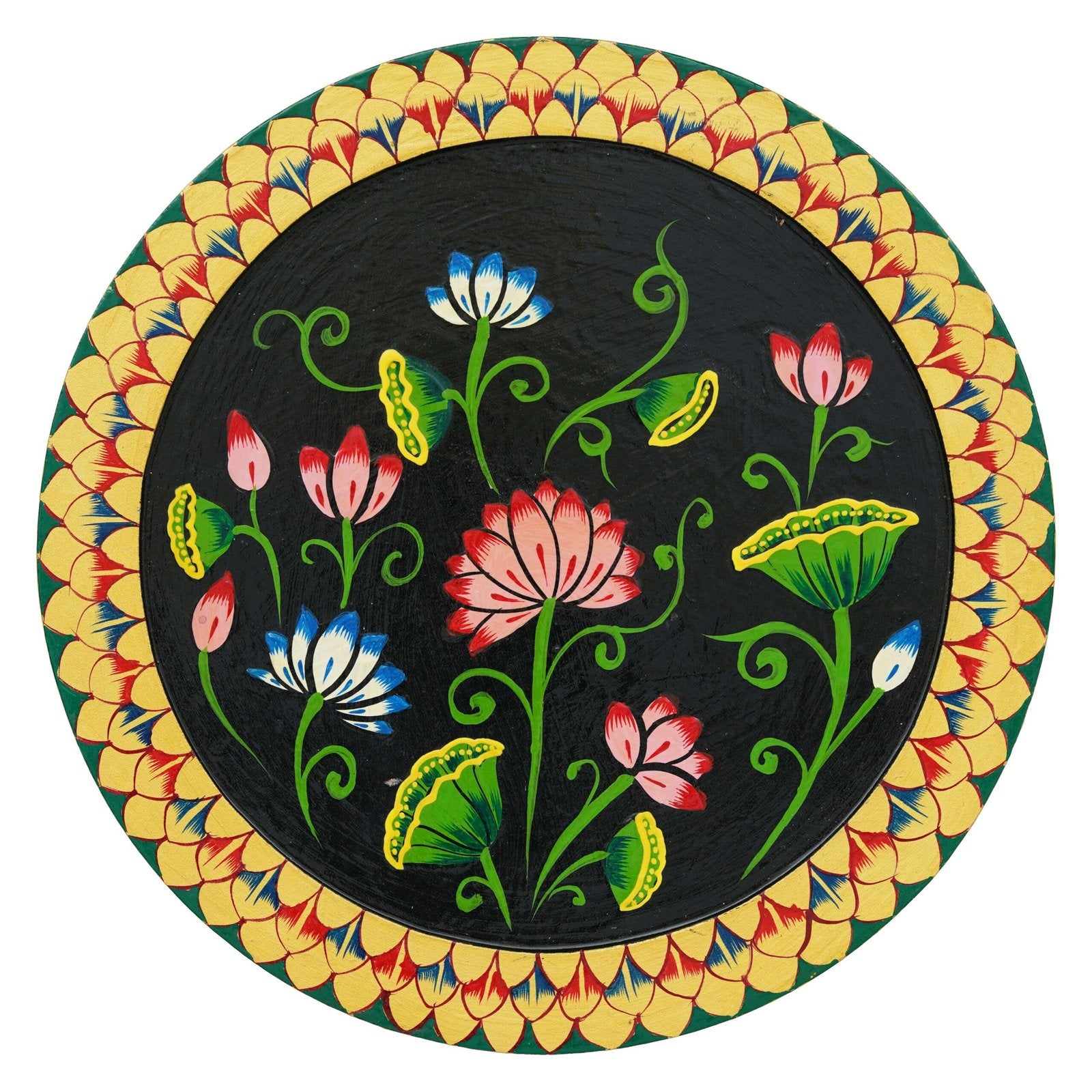 Vibrant Floral Pichwai Painting on Black Background
