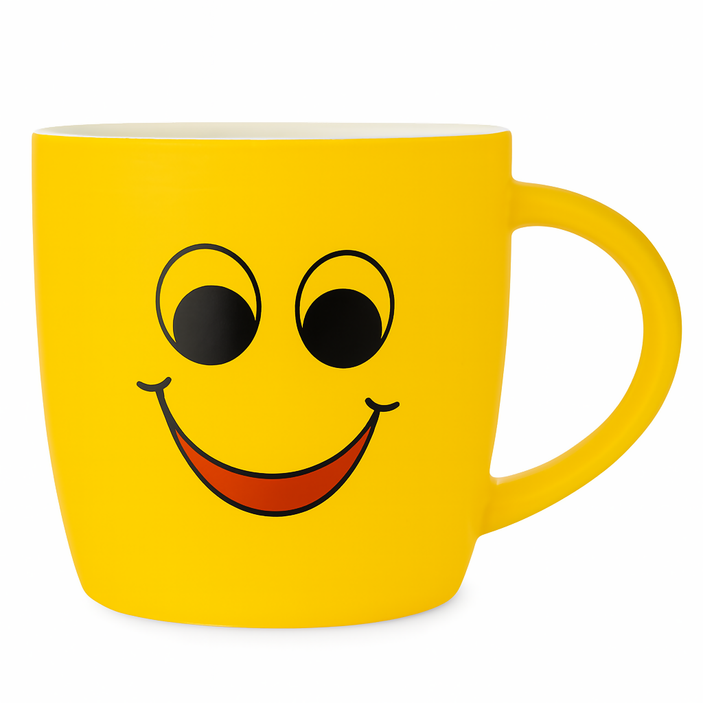 Cute Yellow Smiley Face Ceramic Coffee Mug with Tongue Out Design