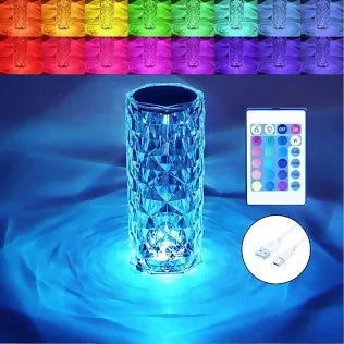 Crystal Diamond Table Lamp with Remote Control – Rechargeable Touch LED Night Light for Bedroom, Living Room & Romantic Decor – Multicolor Ambient Lighting for Parties, Gifts, and Home Interior Accents