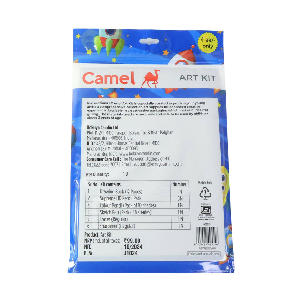 Camel Art Kit Stationery Set with Drawing Book, Colour Pencils, Sketch Pens, and Accessories