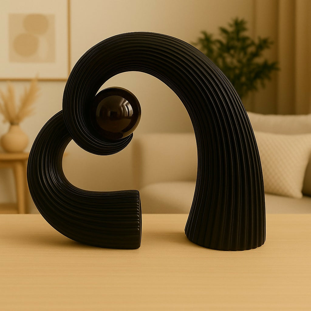 HOME DECOR Modern Abstract Black Resin Sculpture – Minimalist Art Decor with Sphere Accent