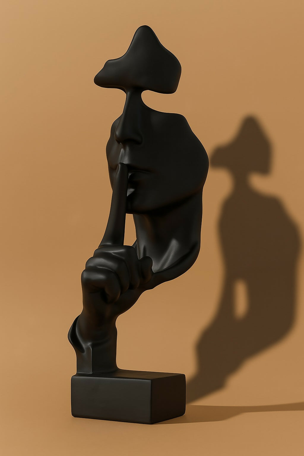 HOME DECOR Modern Black "Silence Face" Sculpture Showpiece | Abstract Polyresin Decorative Statue for Home, Office, Living Room, Study Table & Artistic Gifting