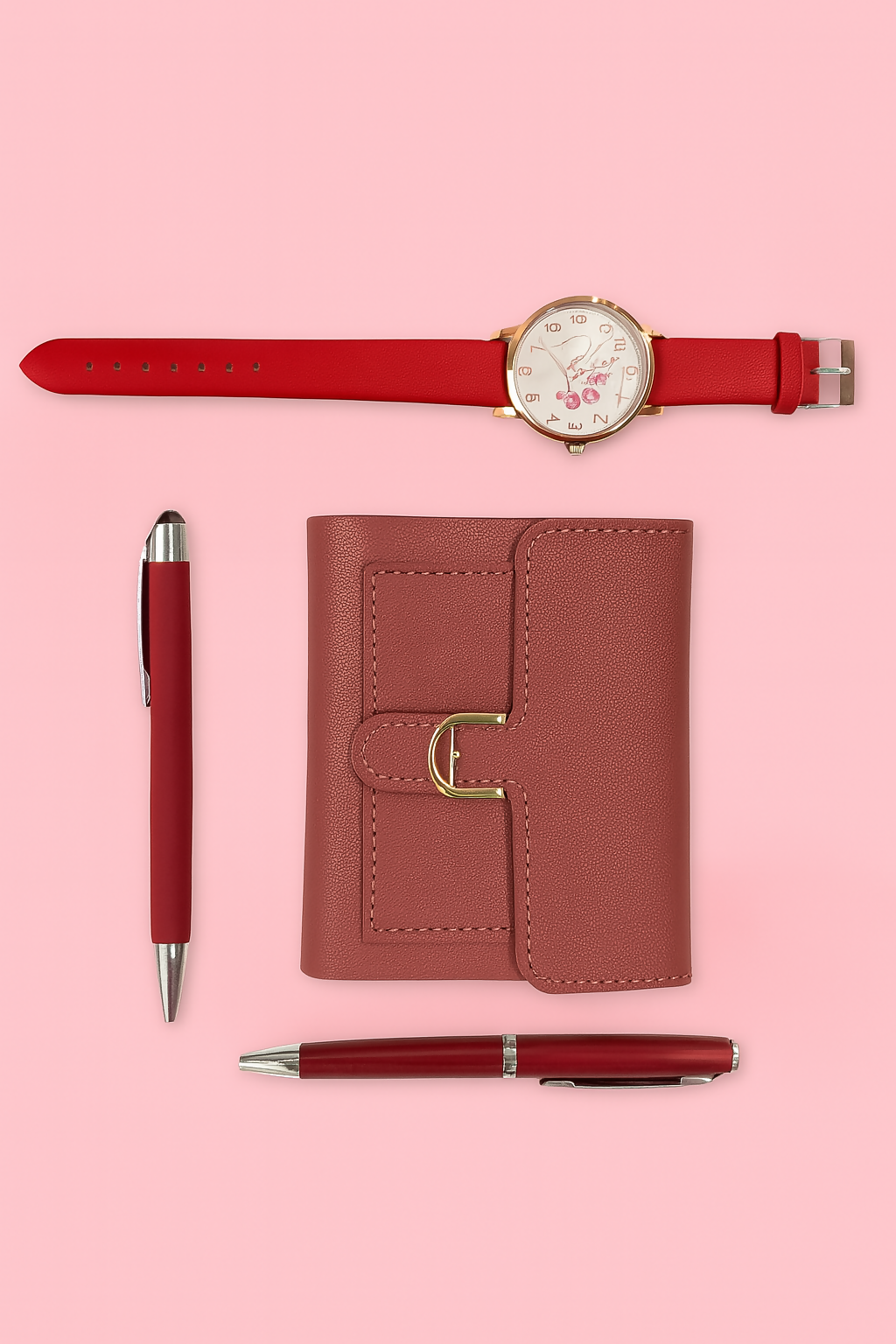 Premium Women’s Gift Set Combo – Elegant Red Watch, Stylish Wallet & Smooth Writing Pen – Ideal for Birthdays, Anniversaries & Special Occasions