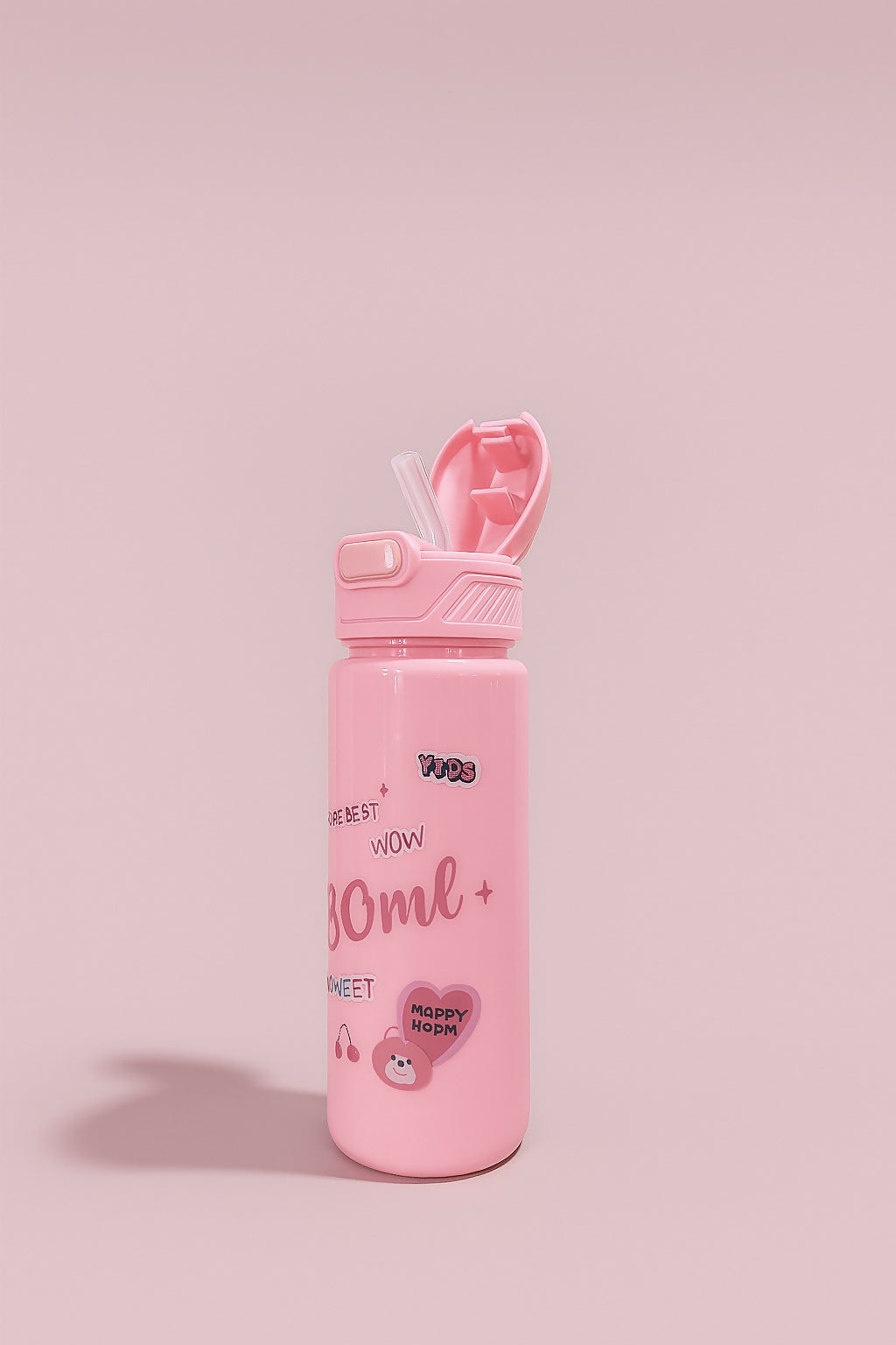 Set of 3 Pink Cute Cartoon Water Bottles for Kids – Leak-Proof BPA-Free Plastic Sipper Bottles with Flip Lid and Bear Design Prints (1500ml, 800ml, 500ml)