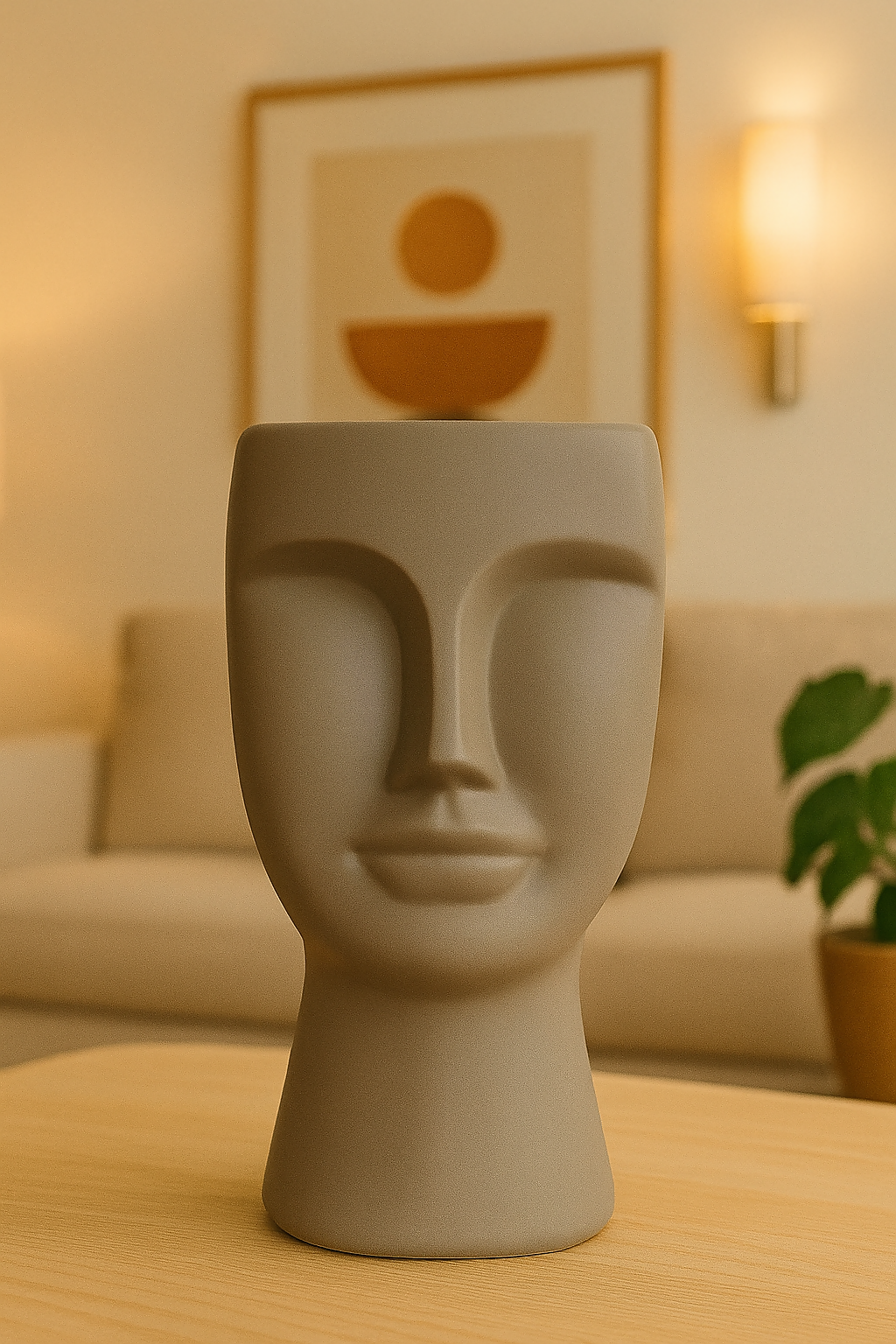 HOME DECOR Minimalist Taupe Abstract Face Sculpture – Modern Ceramic Human Head Figurine for Home Decor, Living Room, Office Desk, Shelf Styling – Matte Finish Decorative Art Object for Contemporary Interiors