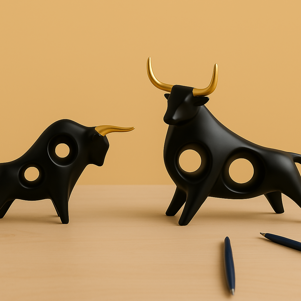 HOME DECOR Matte Black Bull Figurine Set with Golden Horns – Abstract Modern Decor (Set of 2)