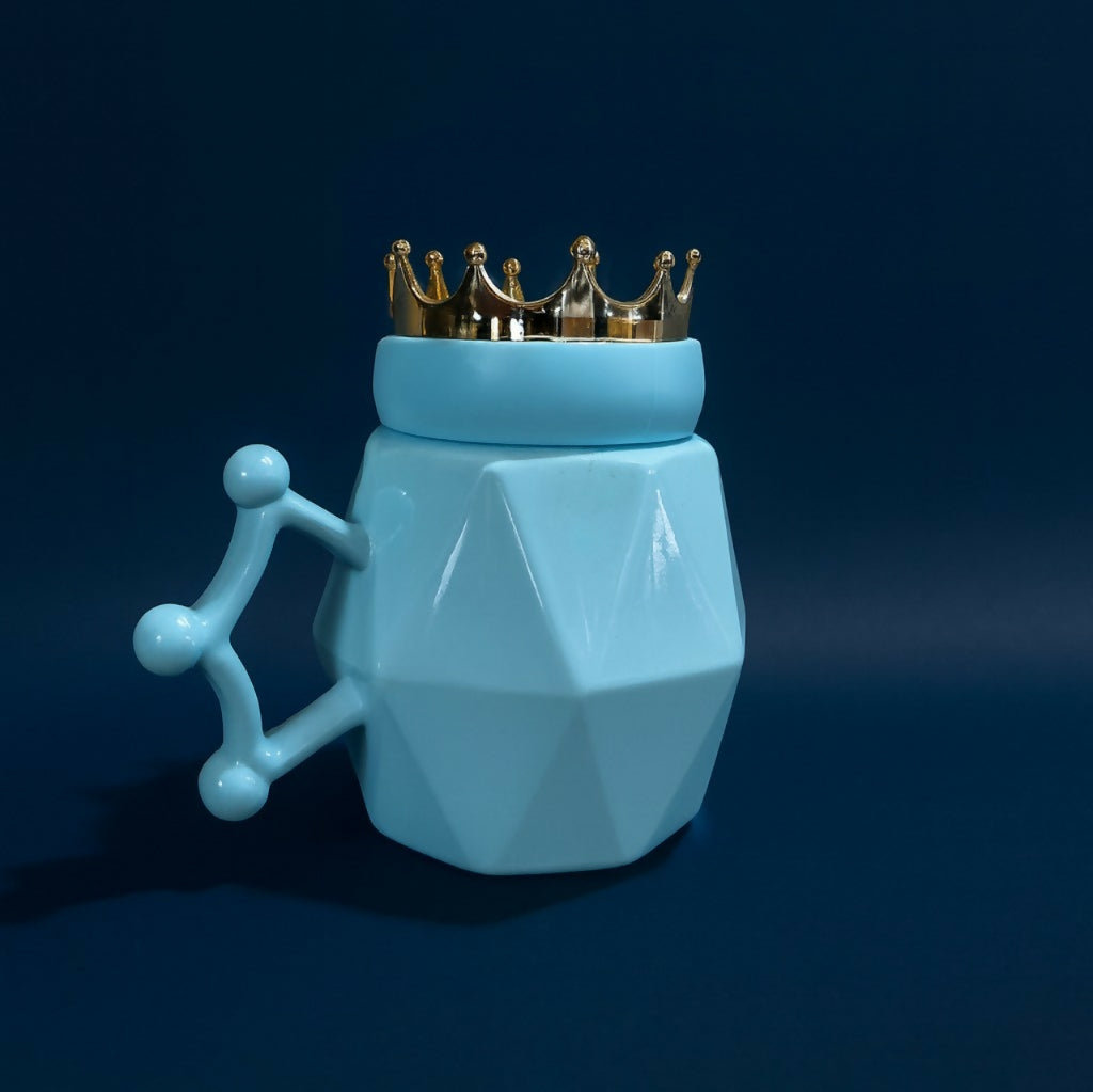 King Crown Ceramic Mug with Lid – Royal Blue Coffee Mug for Men with 3D Crown Lid & Designer Handle | Gift Mug for Husband, Boyfriend, Boss & Friends | Premium Diamond Cut Tea Cup