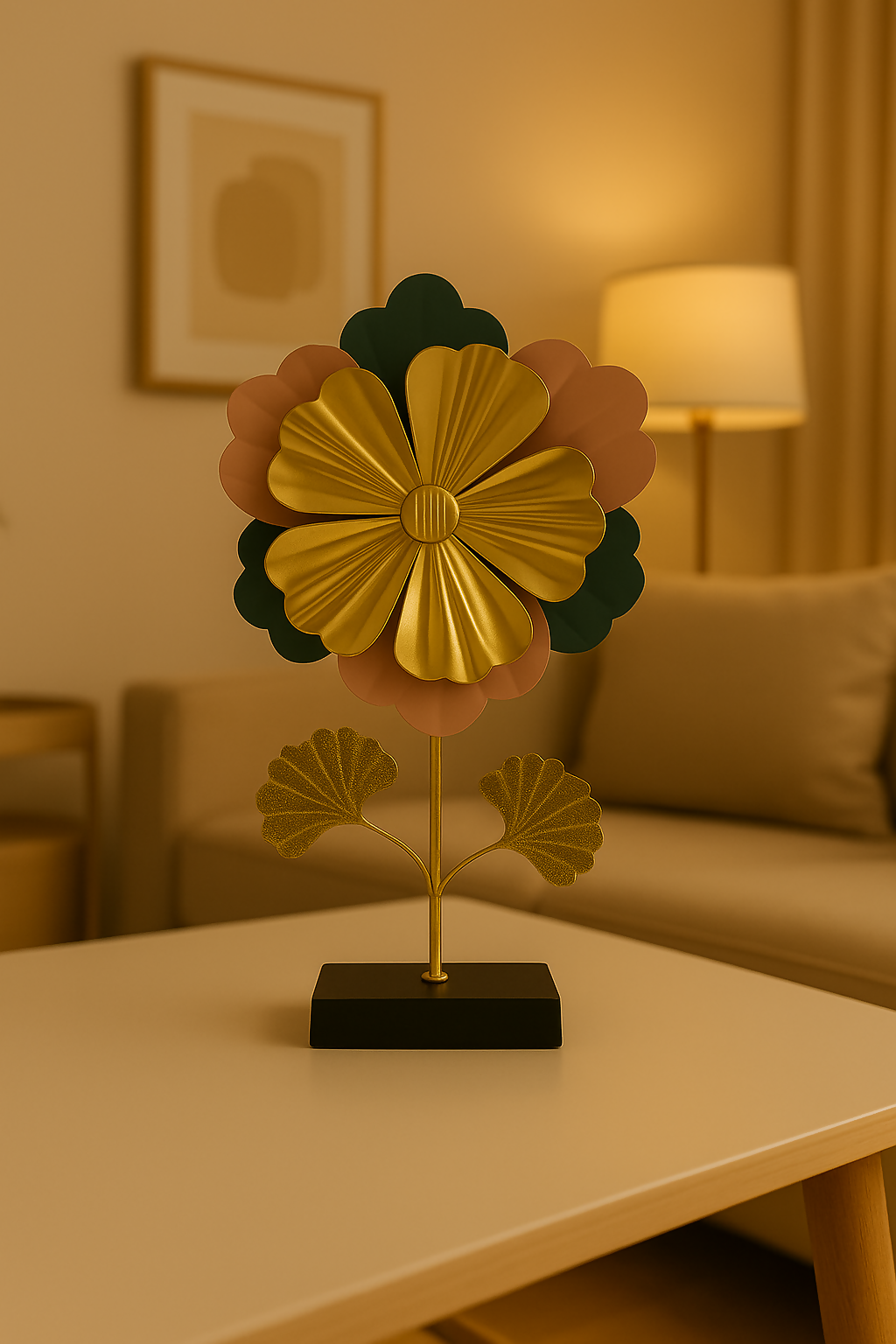 HOME DECOR Golden Metal Flower Table Decor – Modern Multicolor Petal Sculpture