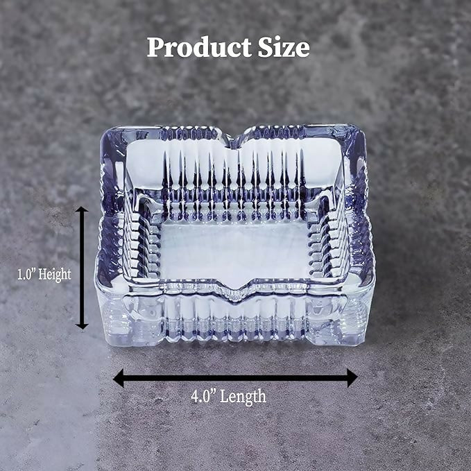 Premium Heavy Duty Crystal Glass Ashtray for Home, Office, or Outdoor Use – Classic Square Design with Deep Grooves and Elegant Cut Pattern – Ideal Gift for Smokers, Bars, and Lounge Decor