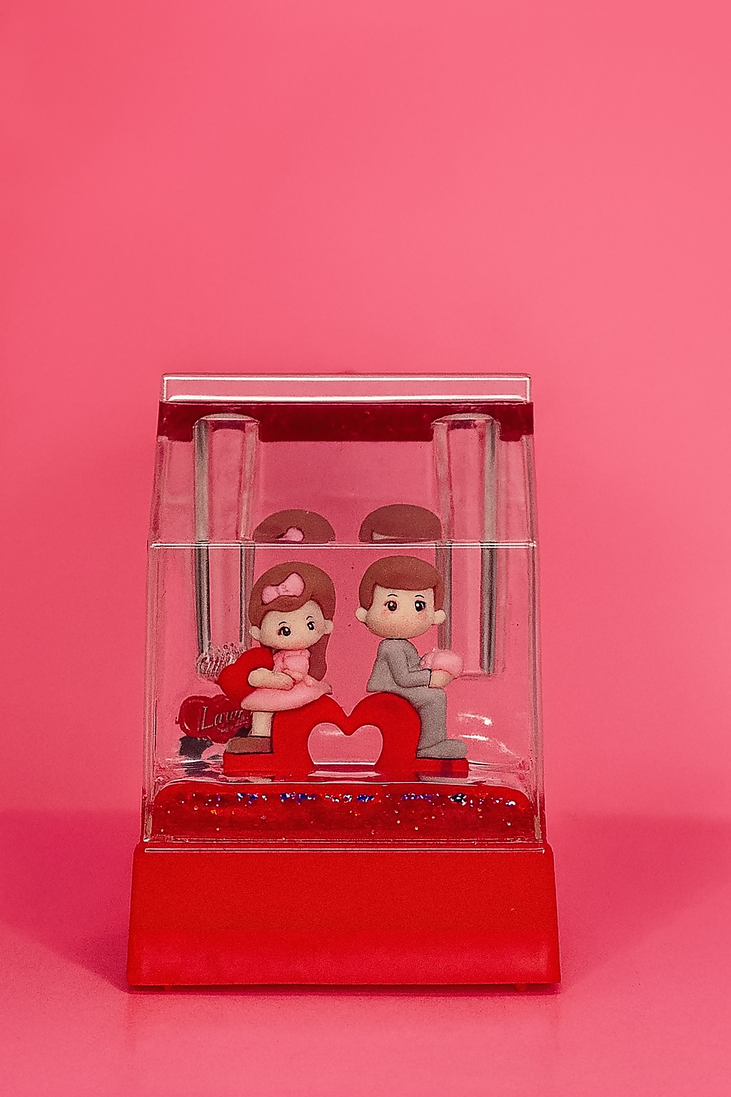 Heartfelt Moments Love Cube Acrylic Liquid Motion Teddy Love Sign Block | Valentine's Day Gift | Romantic Desk Showpiece | Clear Decorative Display with Floating Glitter