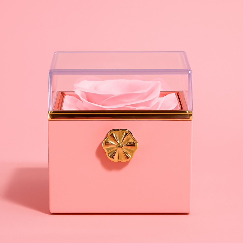 Luxury Preserved Rose Gift Box with Jewelry Drawer – Elegant Eternal Rose in Transparent Display Case with Gold Knob, Premium Pink Packaging with Gift Bag & Floral Box – Romantic Gift for Girlfriend, Wife, Mom, Anniversary, Valentine’s Day