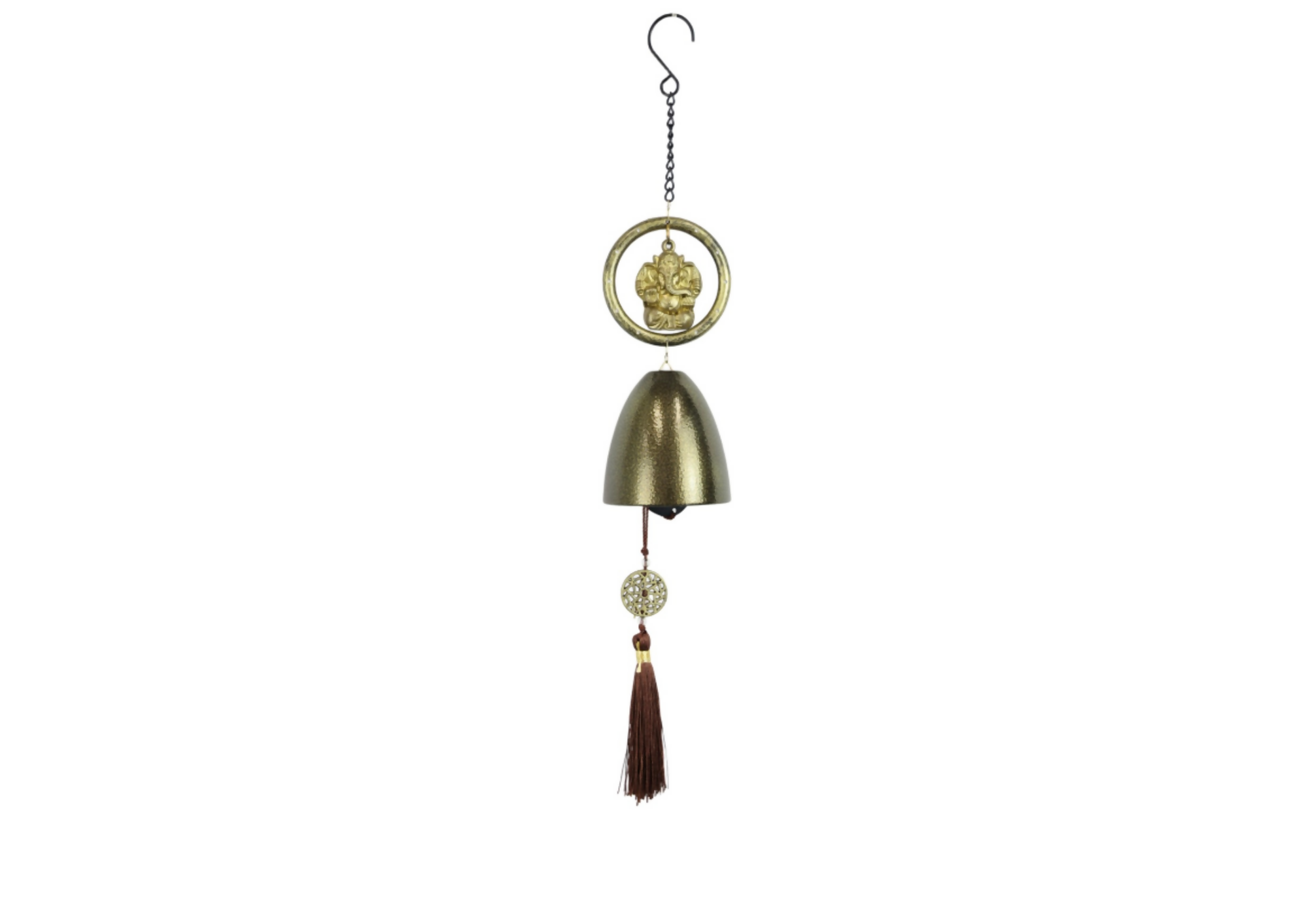 Decorative Brass Wind Chime with Lord Ganesha Idol – Hanging Metal Bell for Positive Energy, Vastu, and Home Entrance Decor – Traditional Indian Door Hanging for Festive, Spiritual, or Gift Use