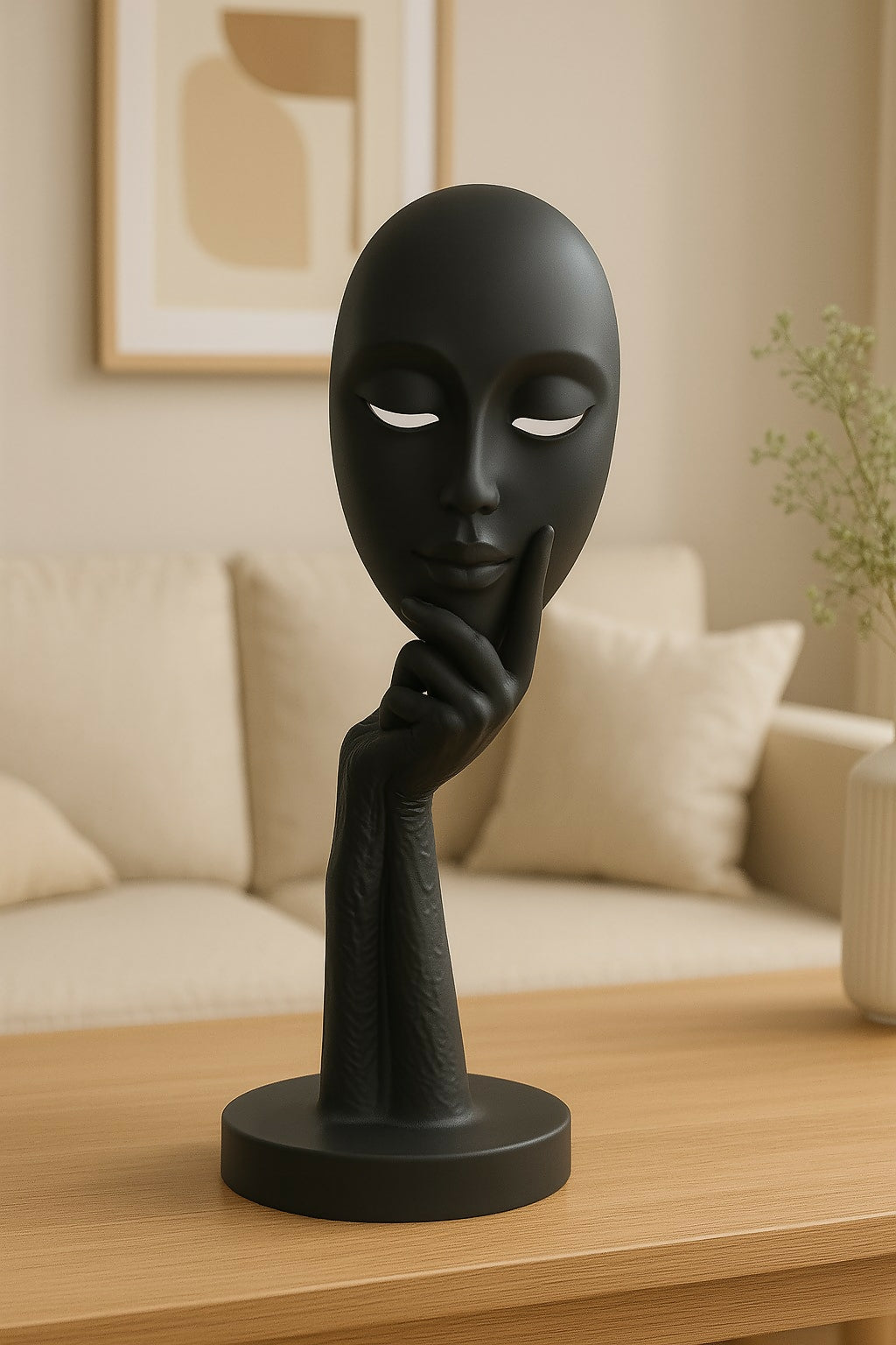 HOME DECOR Modern Matte Black "Thinking Face" Sculpture Showpiece | Abstract Polyresin Statue for Home, Living Room, Office Desk, Study Table & Artistic Gifting