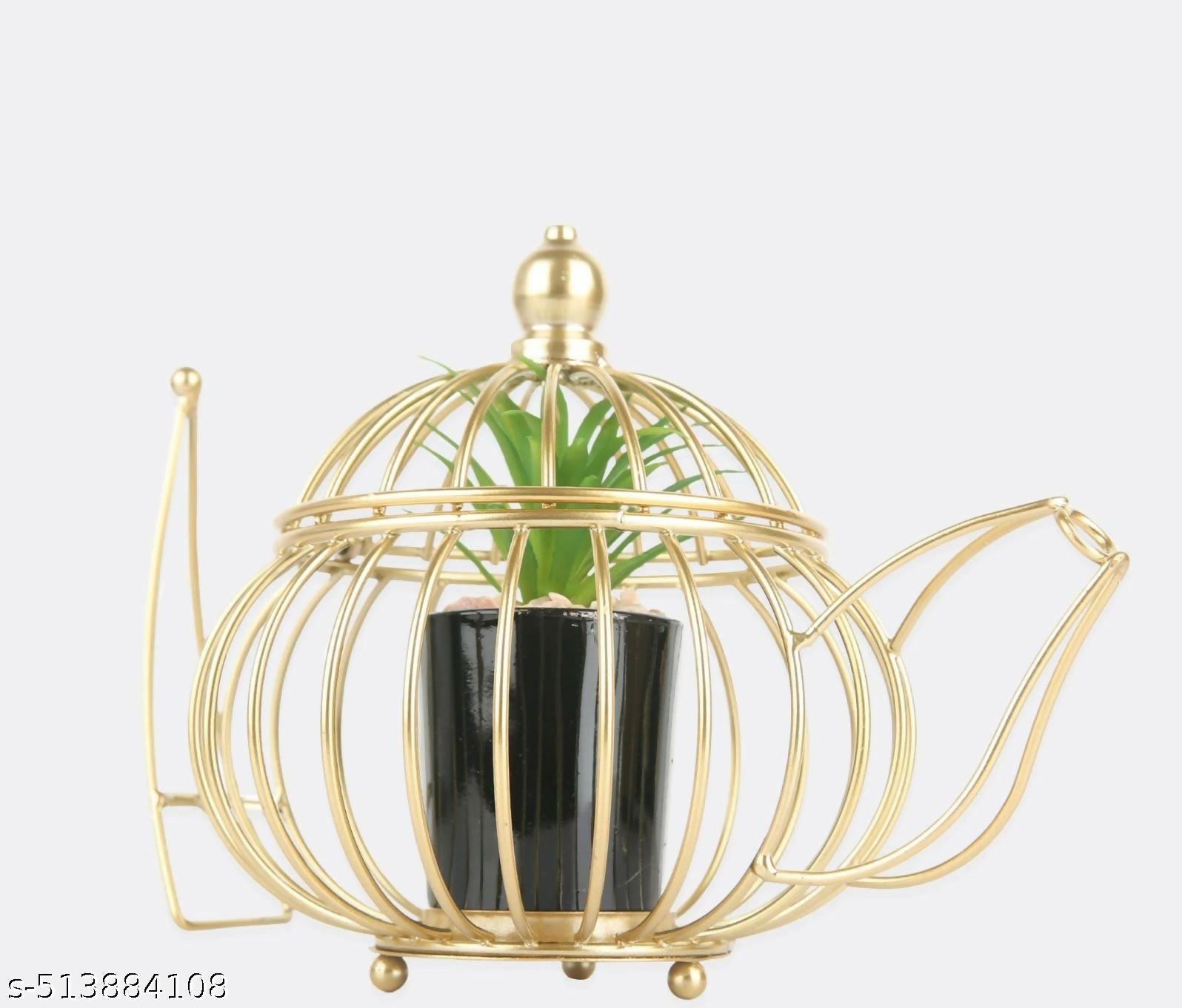 "Elegant Golden Teapot-Shaped Metal Planter Holder with Artificial Succulent in Black Ceramic Pot – Unique Vintage Home Décor Accent – Perfect Gift for Housewarming, Birthday, Anniversary, or Festive Occasions"