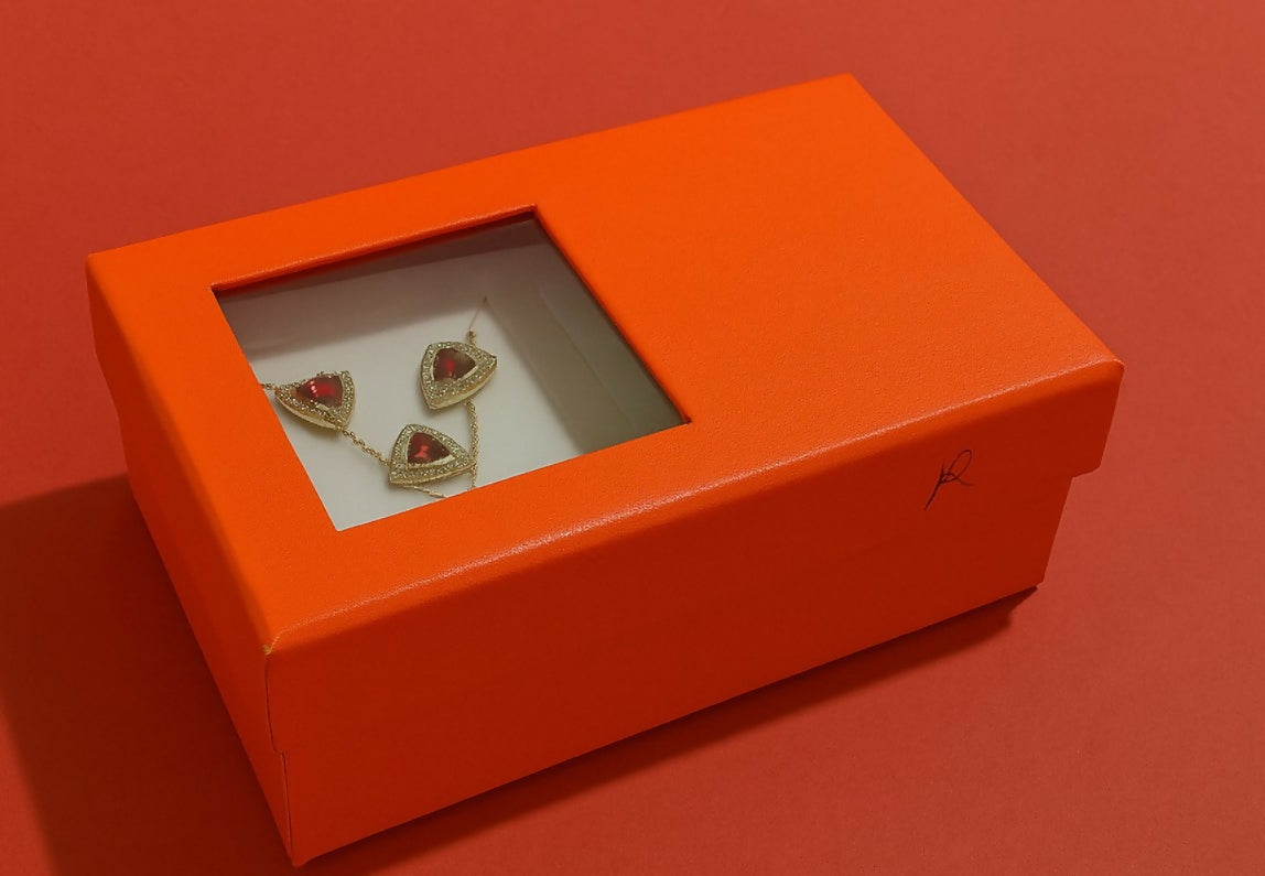 Elegant Women’s Red & Gold Gift Set with Designer Necklace, Bracelet, Earrings, and Stylish Analog Watch | 4-in-1 Jewelry & Watch Combo in Premium Orange Box for Birthday, Anniversary, and Festive Gifting