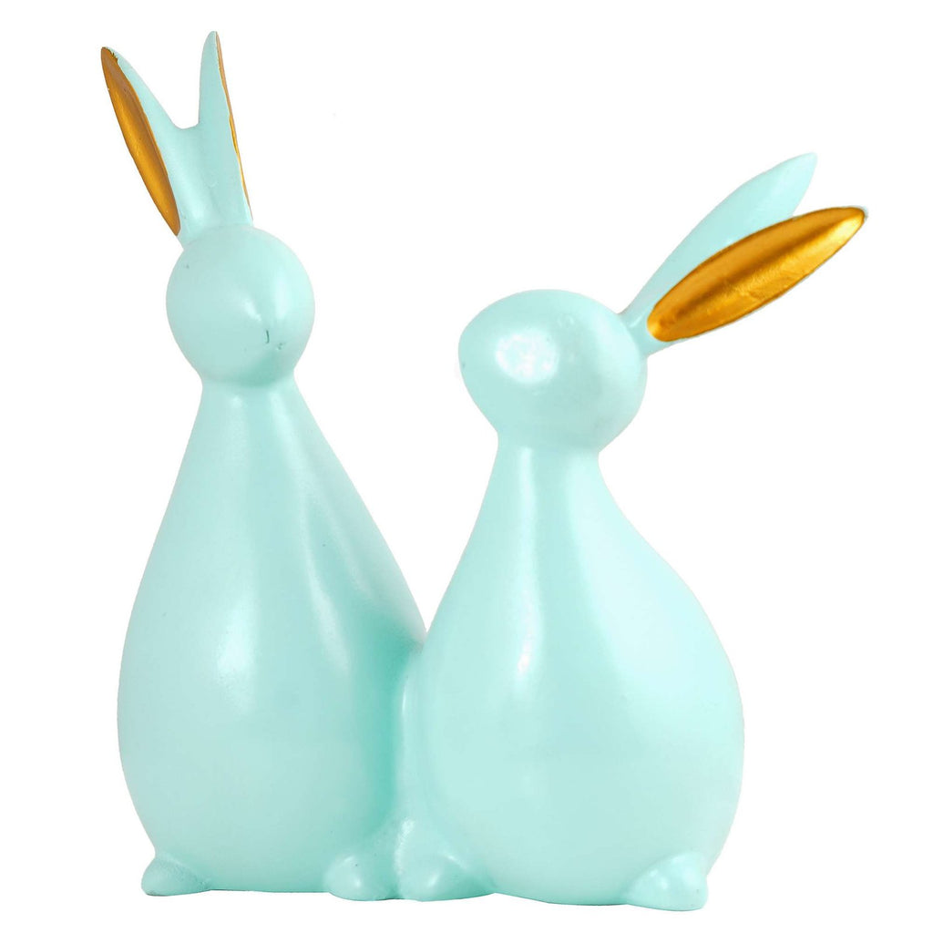 Rabbit Cute Pair Statue for Home Decor Showpiece | Kids Room Decorative Showpiece (Light Green)
