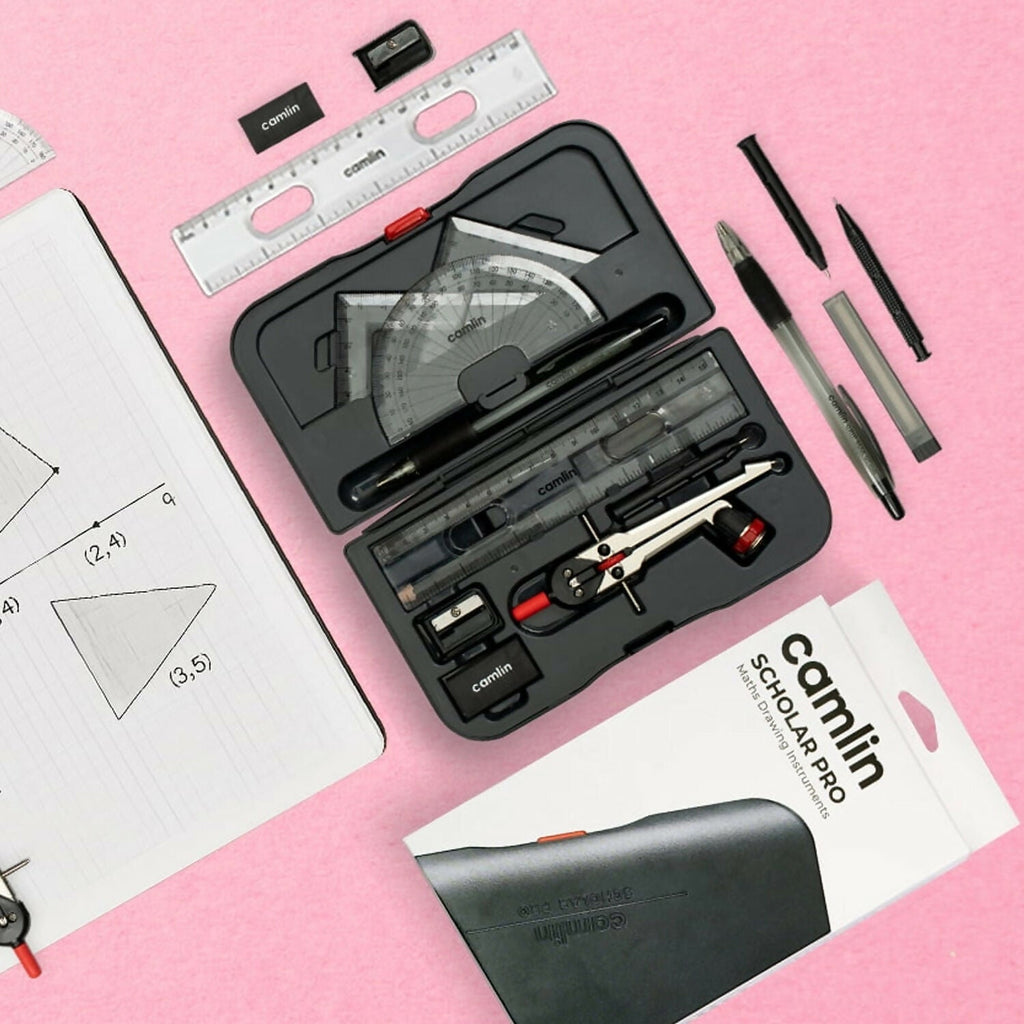 Camlin Scholar Pro Geometry Box – 12-Piece Maths Drawing Instruments Set