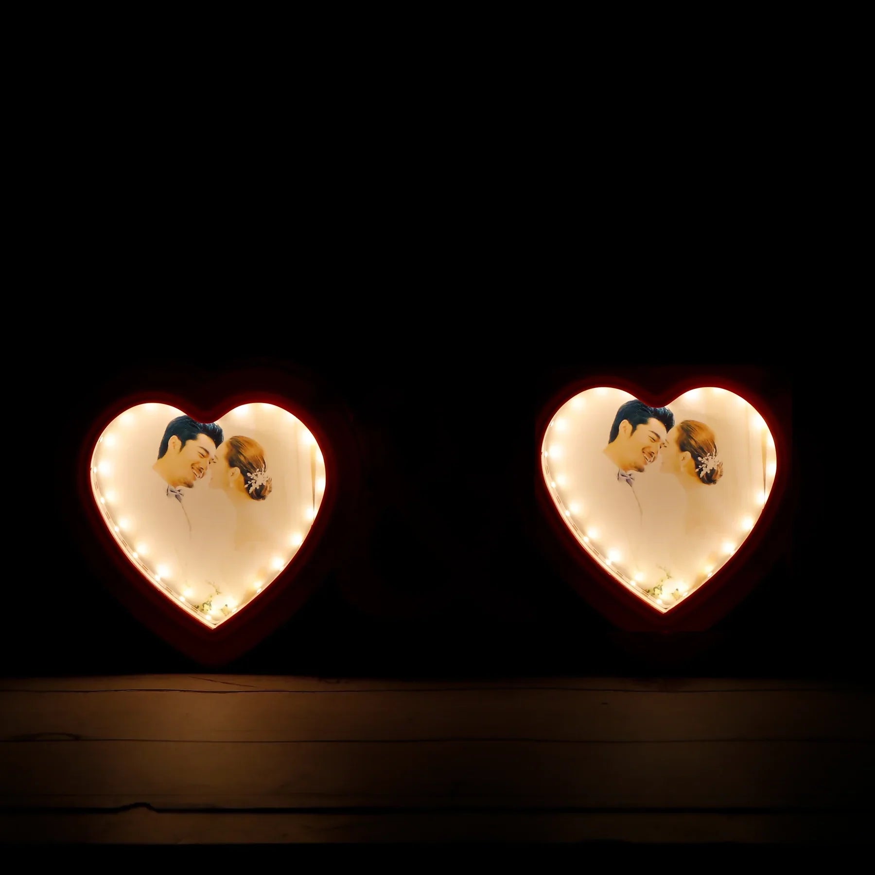 LoveBond Heart & Heart LED Mirror – Romantic Couple Table Décor Romantic Hearts LED Magic Mirror Photo Frame