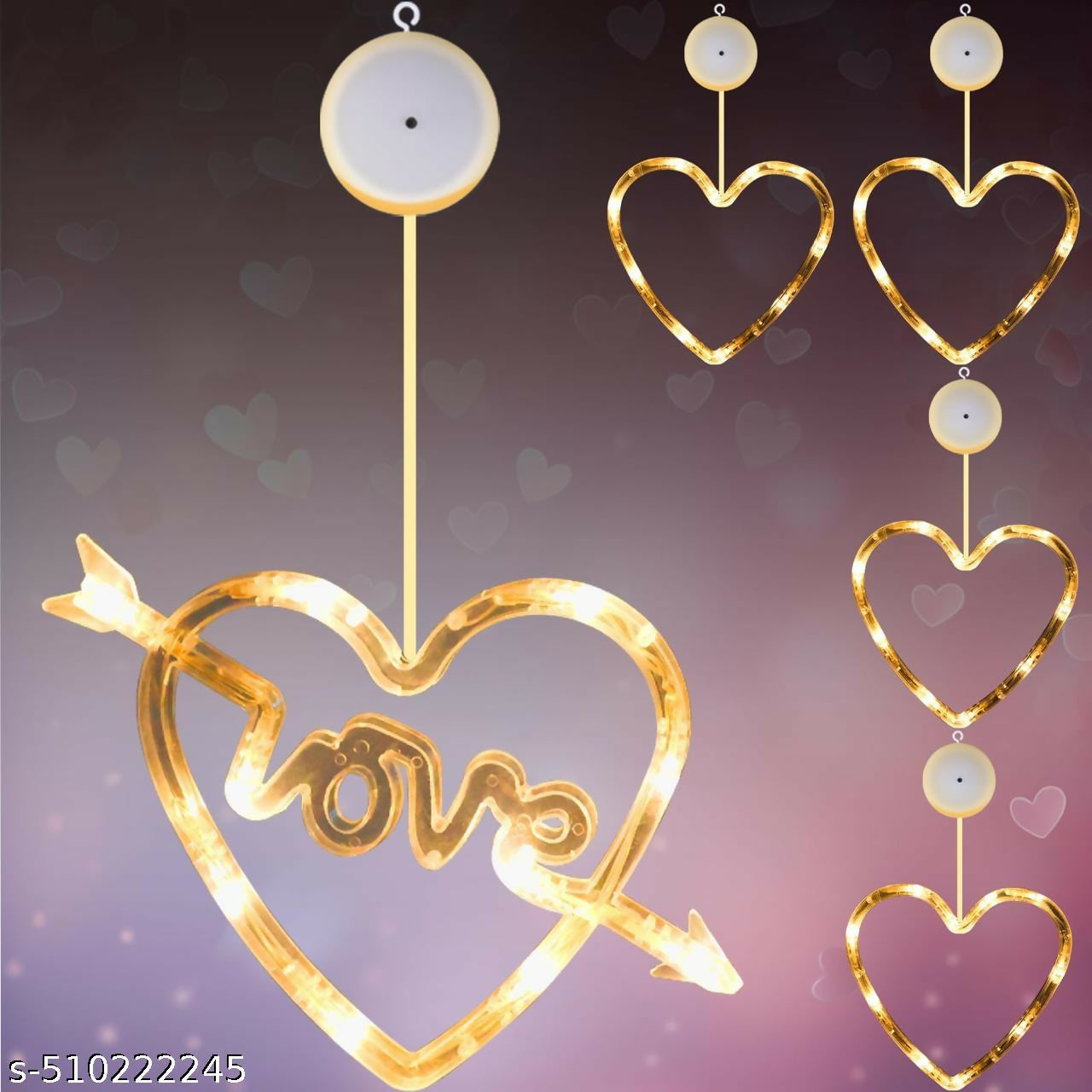 "Set of 3 LED Heart-Shaped Hanging Curtain String Lights – Warm White Decorative Lights for Romantic Room Décor, Window Display, Balcony, Wedding, Anniversary & Valentine’s Day – Battery Operated Festive Lighting"