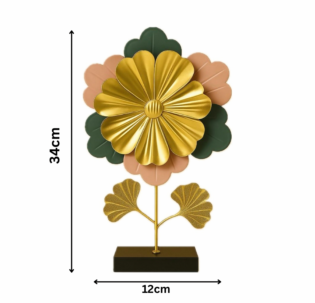 HOME DECOR Golden Metal Flower Table Decor – Modern Multicolor Petal Sculpture