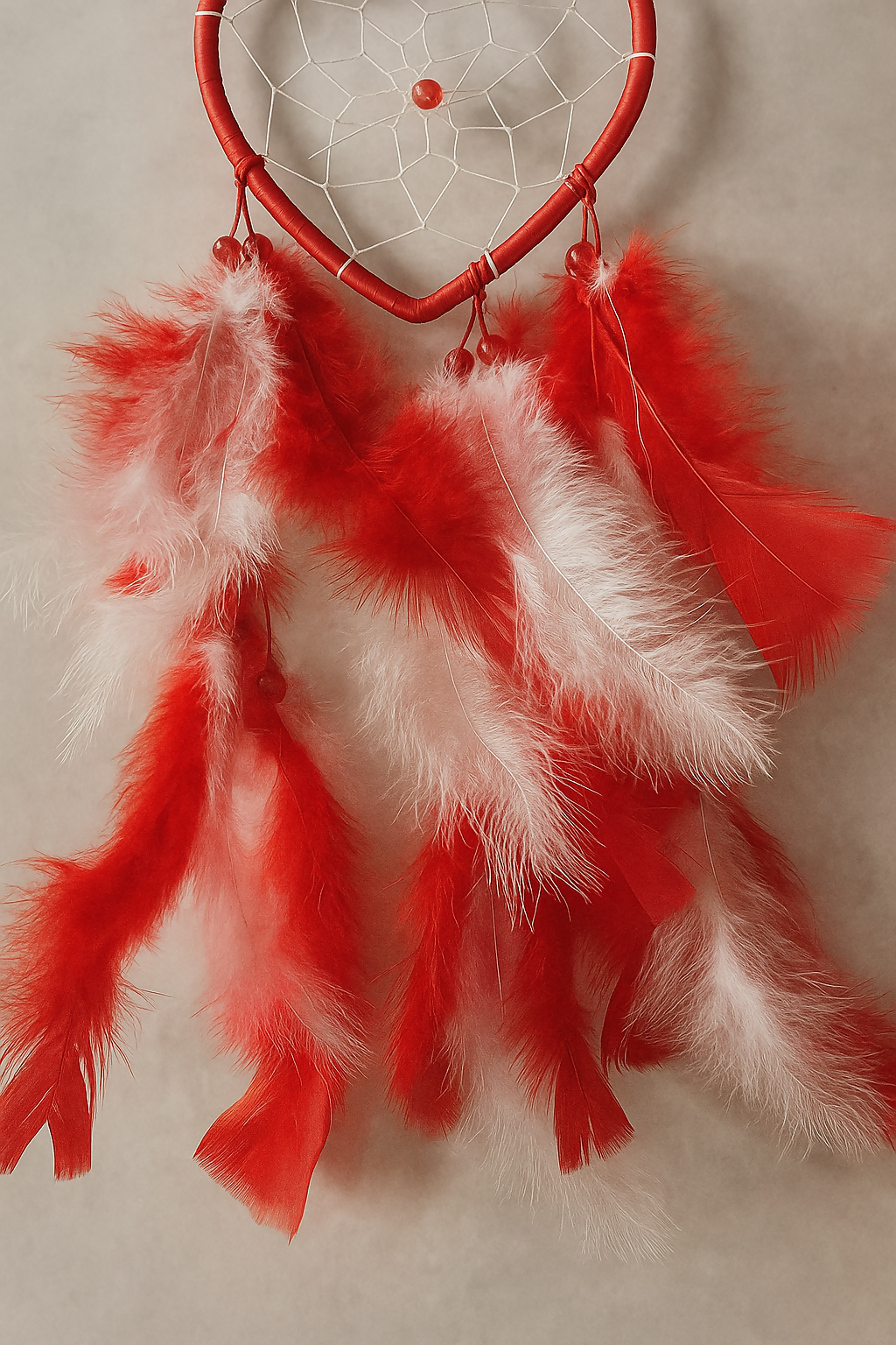 Handcrafted Red & White Heart-Shaped Dream Catcher with Feather Tassels – Wall Hanging Décor for Bedroom, Living Room, or Gifting – Boho Chic Decorative Piece to Attract Positivity & Good Dreams