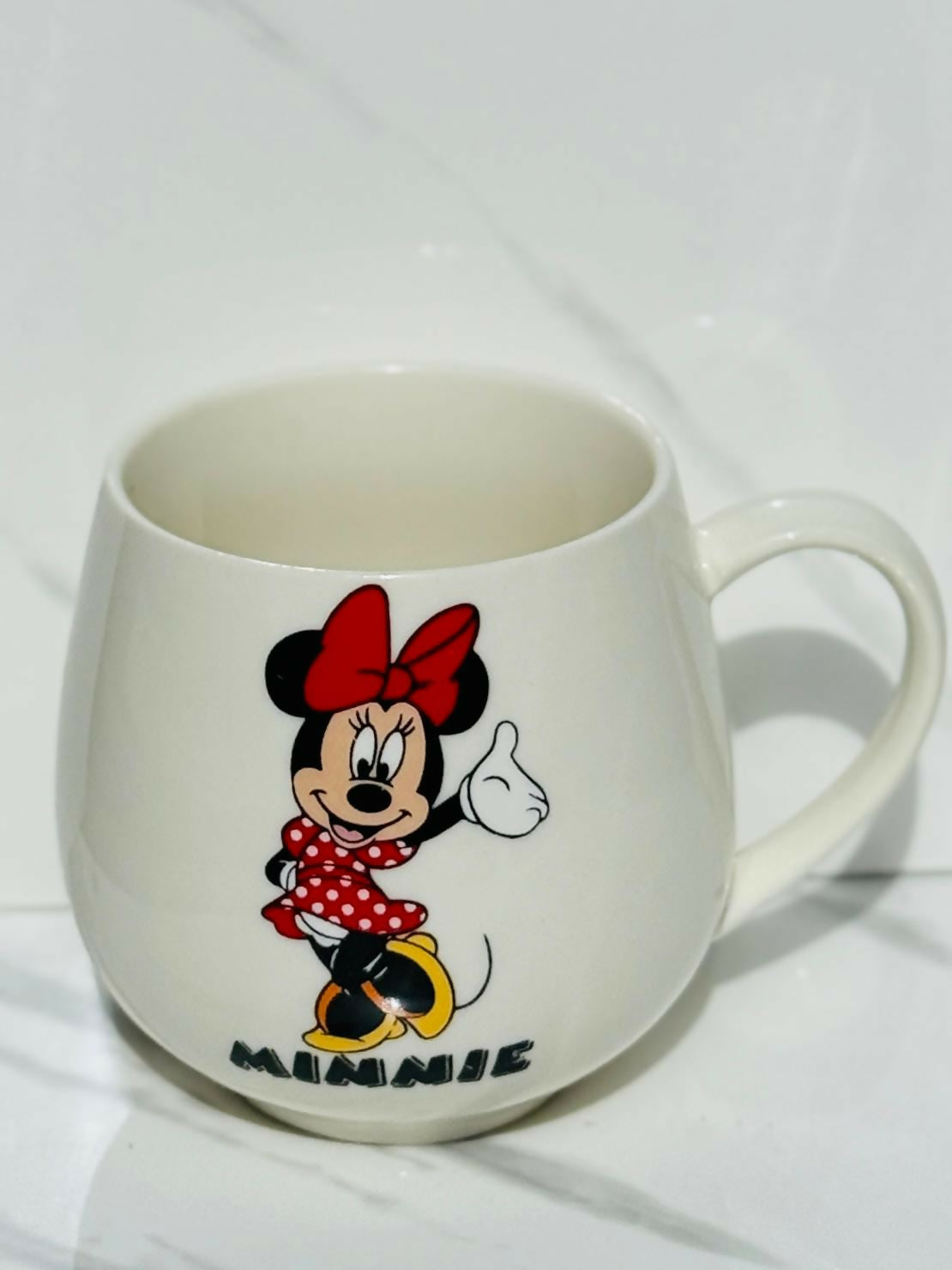 Cute Cartoon Girl Ceramic Coffee Mug – Rounded Designer Cup with Red Bow and Polka Dot Dress Print, Ideal for Kids & Adults
