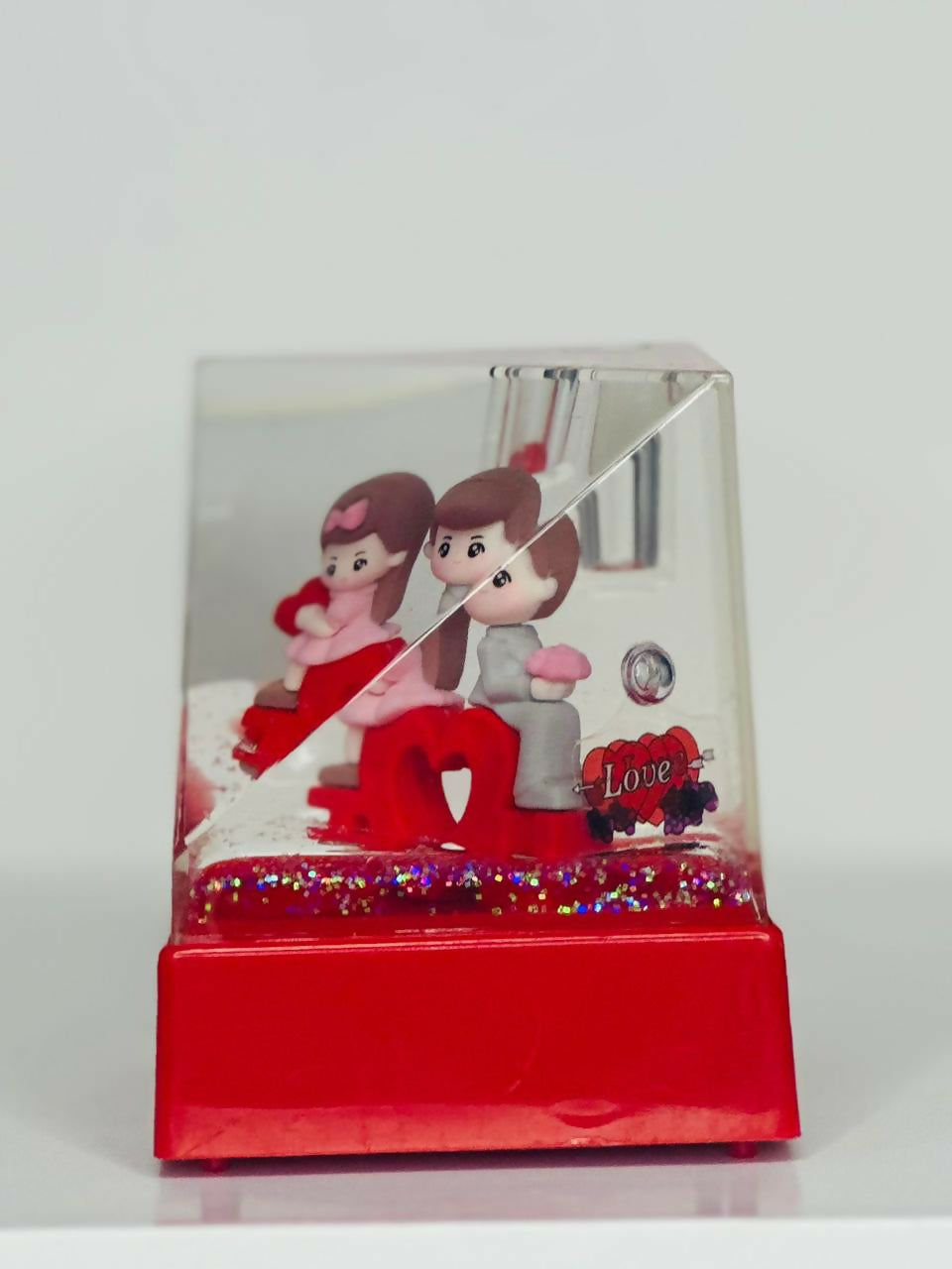 RubyHeart Crystal Cube Acrylic Liquid Motion Teddy Love Sign Block | Valentine's Day Gift | Romantic Desk Showpiece | Clear Decorative Display with Floating Glitter