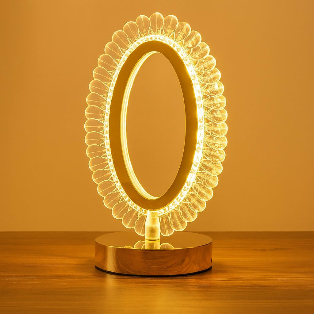 Elegant Crystal Oval LED Lamp with Golden Base | Decorative Oval Shaped Night Light for Bedroom, Living Room, Weddings, Anniversaries, Festivals & Gifting