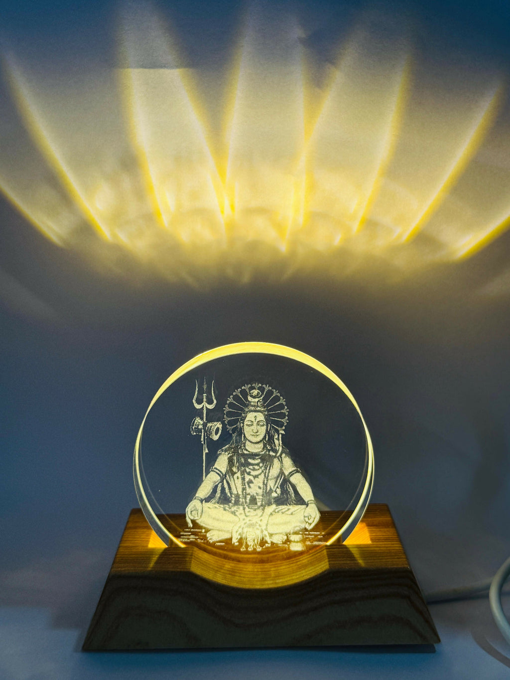 Lord Shiva 3D LED Night Lamp with Wooden Base | Meditating Mahadev Laser Engraved Acrylic Panel | Spiritual Home Decor & Gift Light for Bedroom, Living Room, Office | Trishul Design Mood Lamp