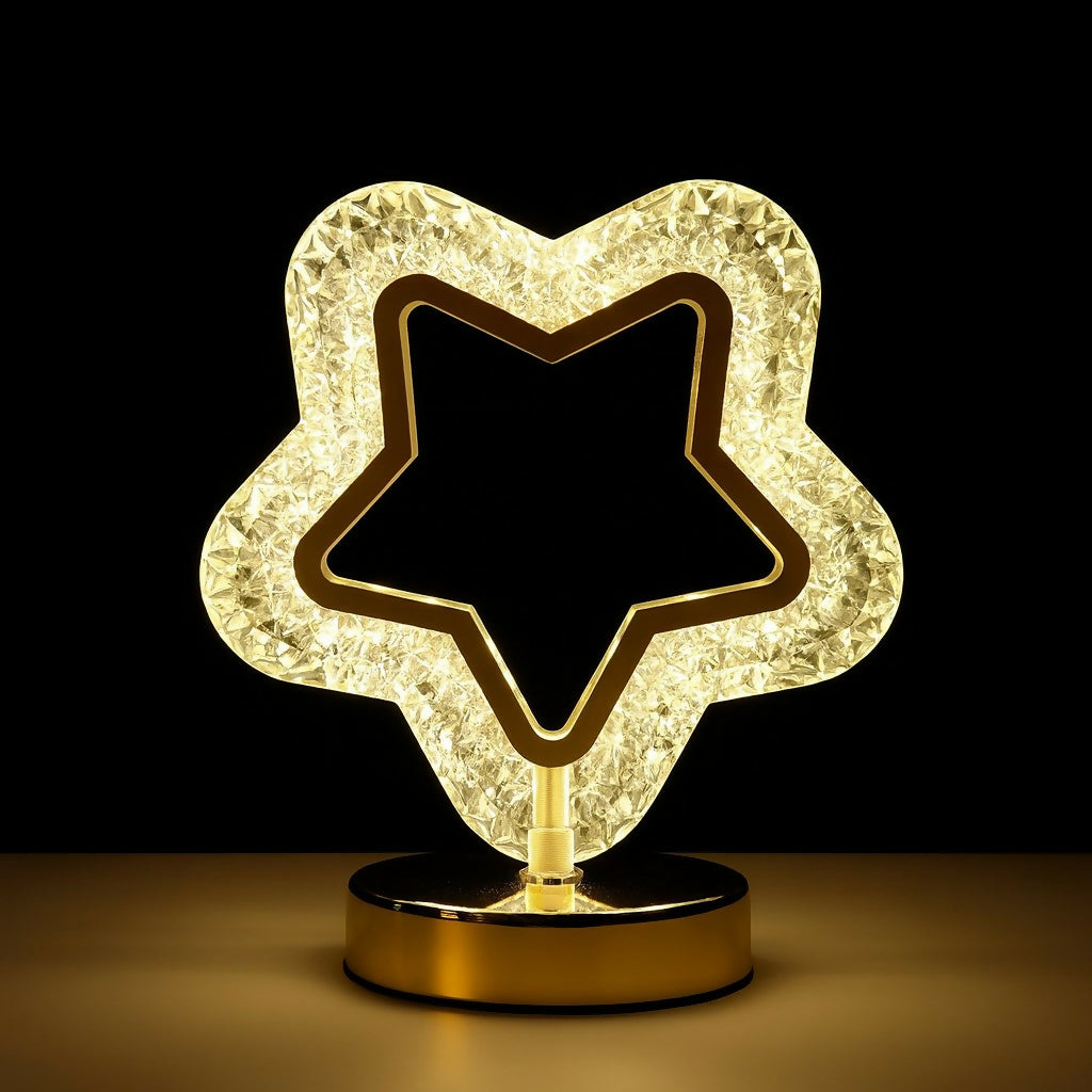 Luxury Crystal Star LED Lamp with Golden Base | Decorative Star Shaped Night Light for Bedroom, Living Room, Kids Room, Wedding, Festival & Gifting