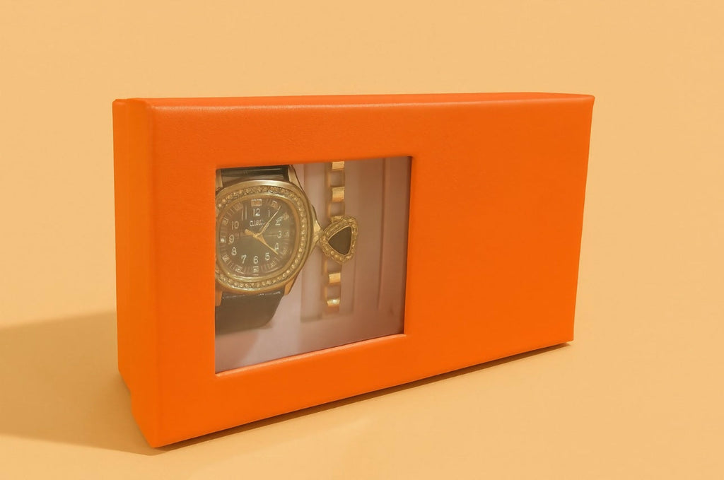 Luxury Women’s Gift Set with Designer Necklace, Bracelet, and Analog Watch in Elegant Box | Stylish Black & Gold Jewelry Combo for Birthdays, Anniversaries, and Festive Gifting