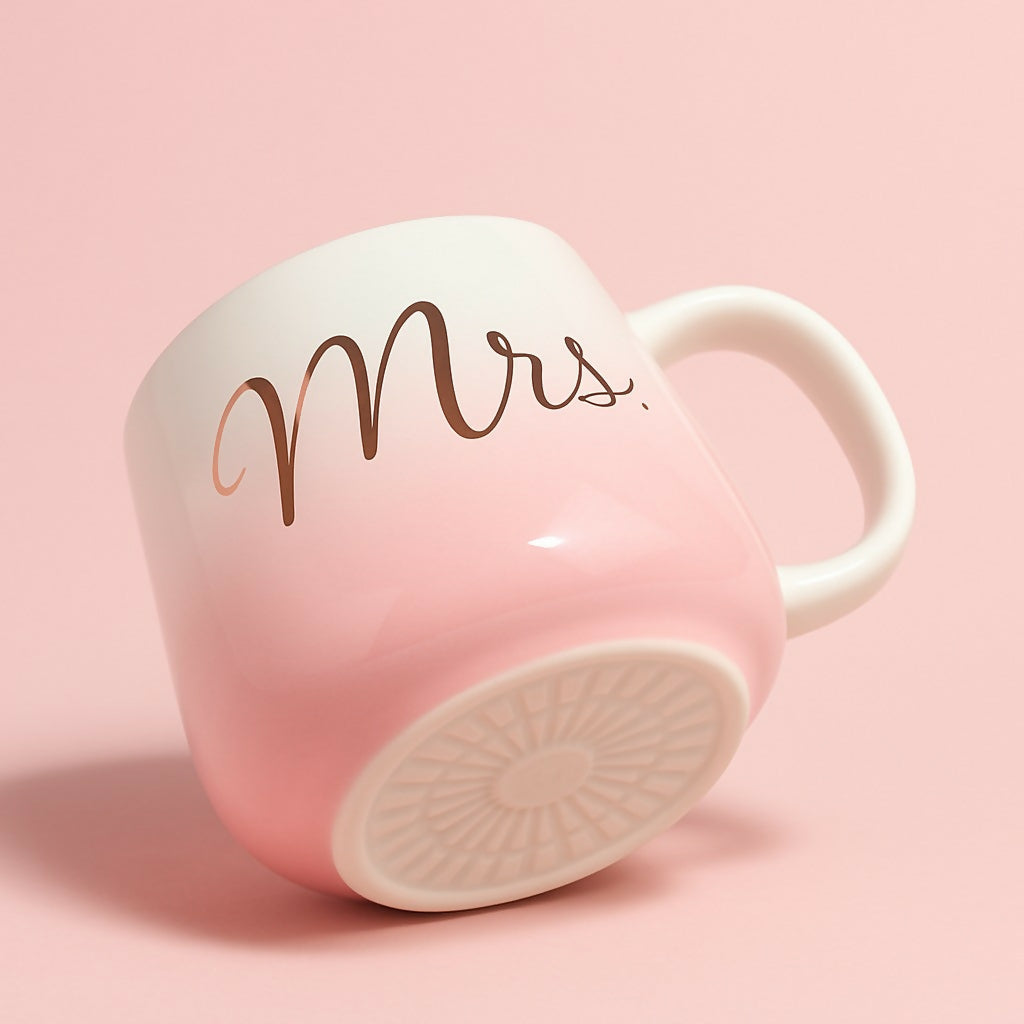 Elegant Pink Ceramic "Mrs." Coffee Mug for Women – Glossy Finish Bridal Gift Cup – Romantic Tea Mug for Wife, Bride, or Newlywed – Cute Anniversary or Valentine's Day Present