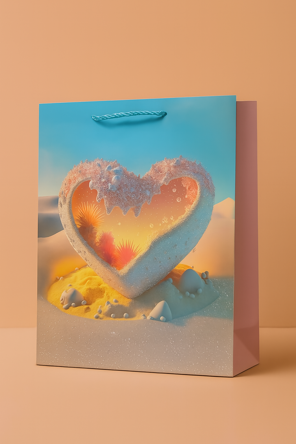 Luxury 3D Heart Design Gift Bags Set – Premium Glossy Paper Shopping Bags – Pack of 4