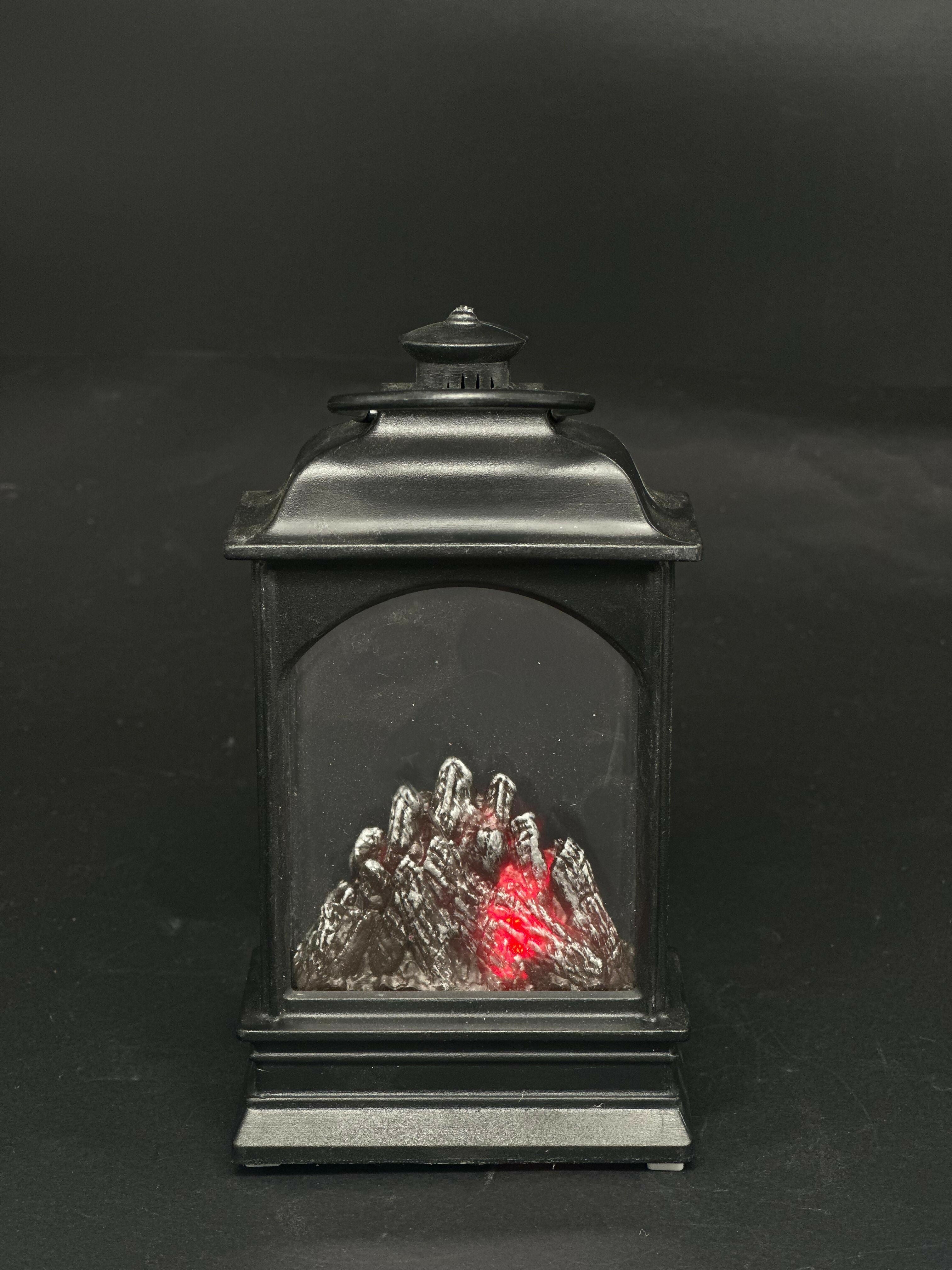 Mini LED Fireplace Lantern Black