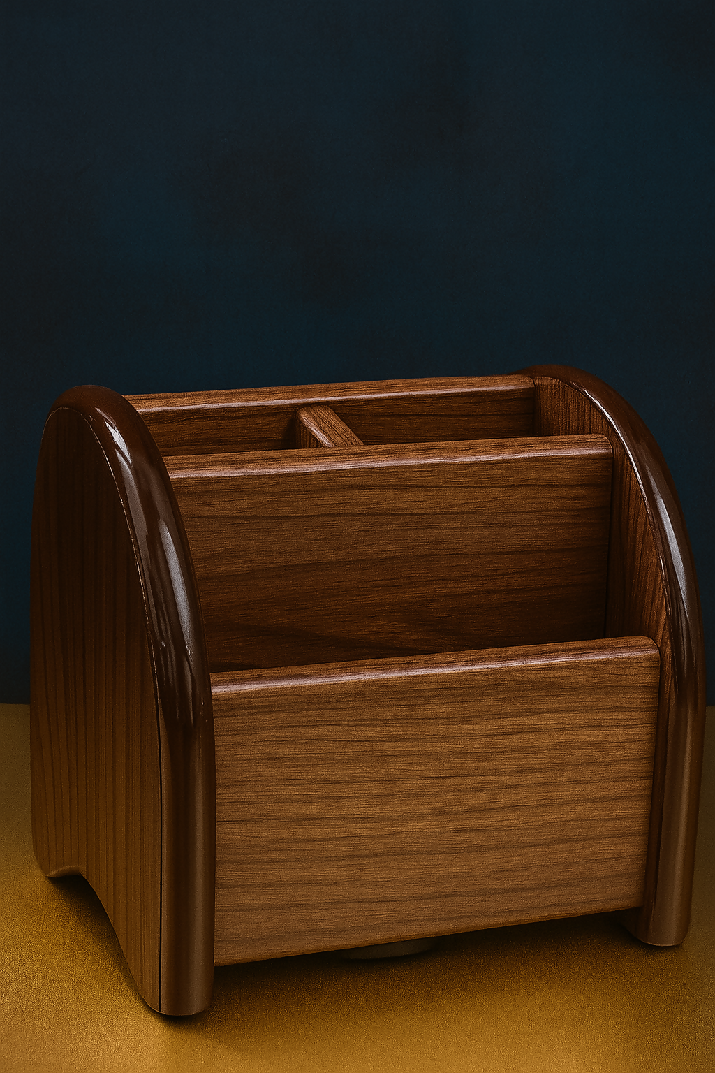 Premium Wooden Desk Organizer Pen Stand with 3 Compartments