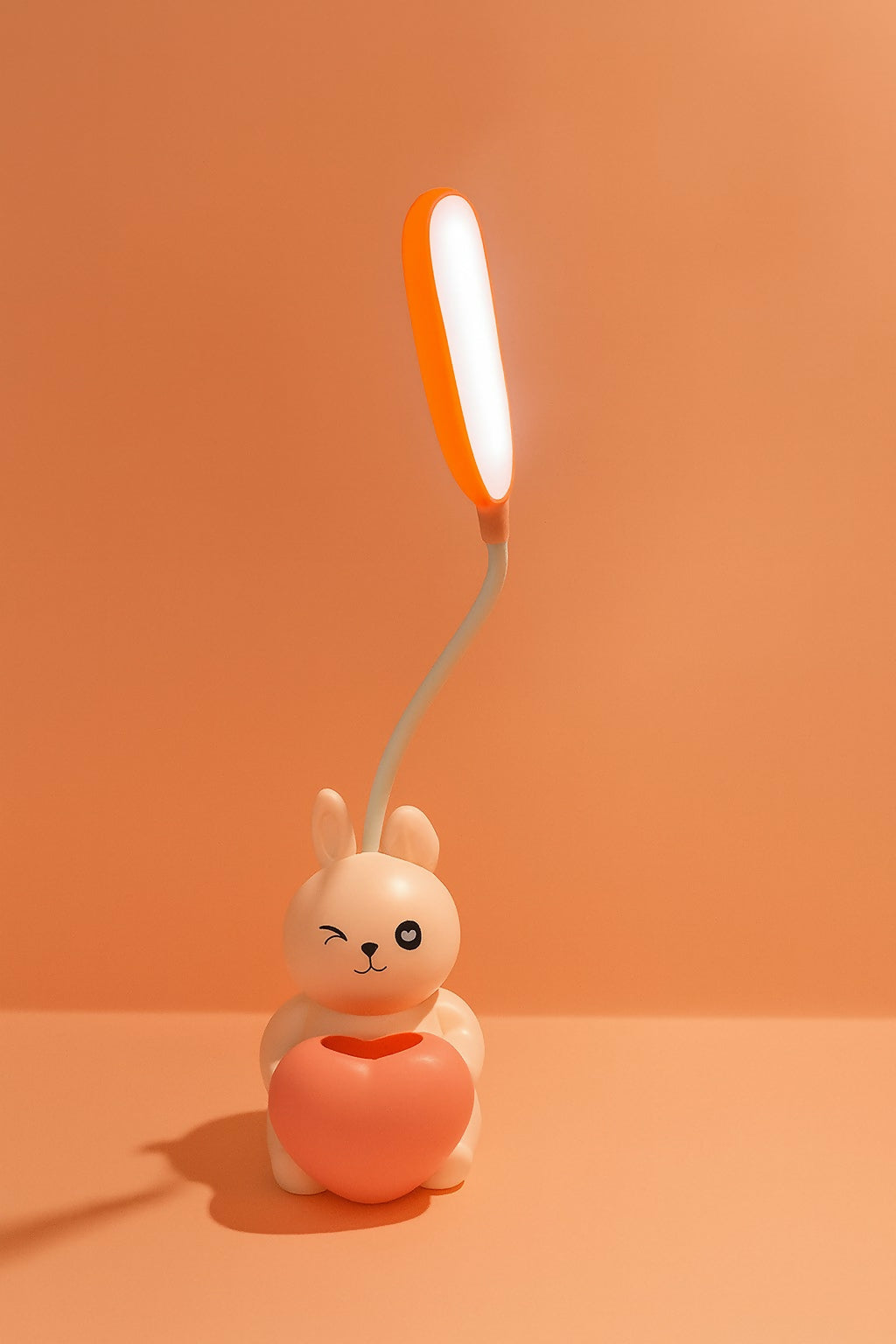 Cute Bunny LED Desk Lamp with Pen Holder & Heart Design – Flexible Gooseneck, Eye Protection Study Light for Kids, Rechargeable Night Lamp for Bedroom, Study Table, and Gift Purpose