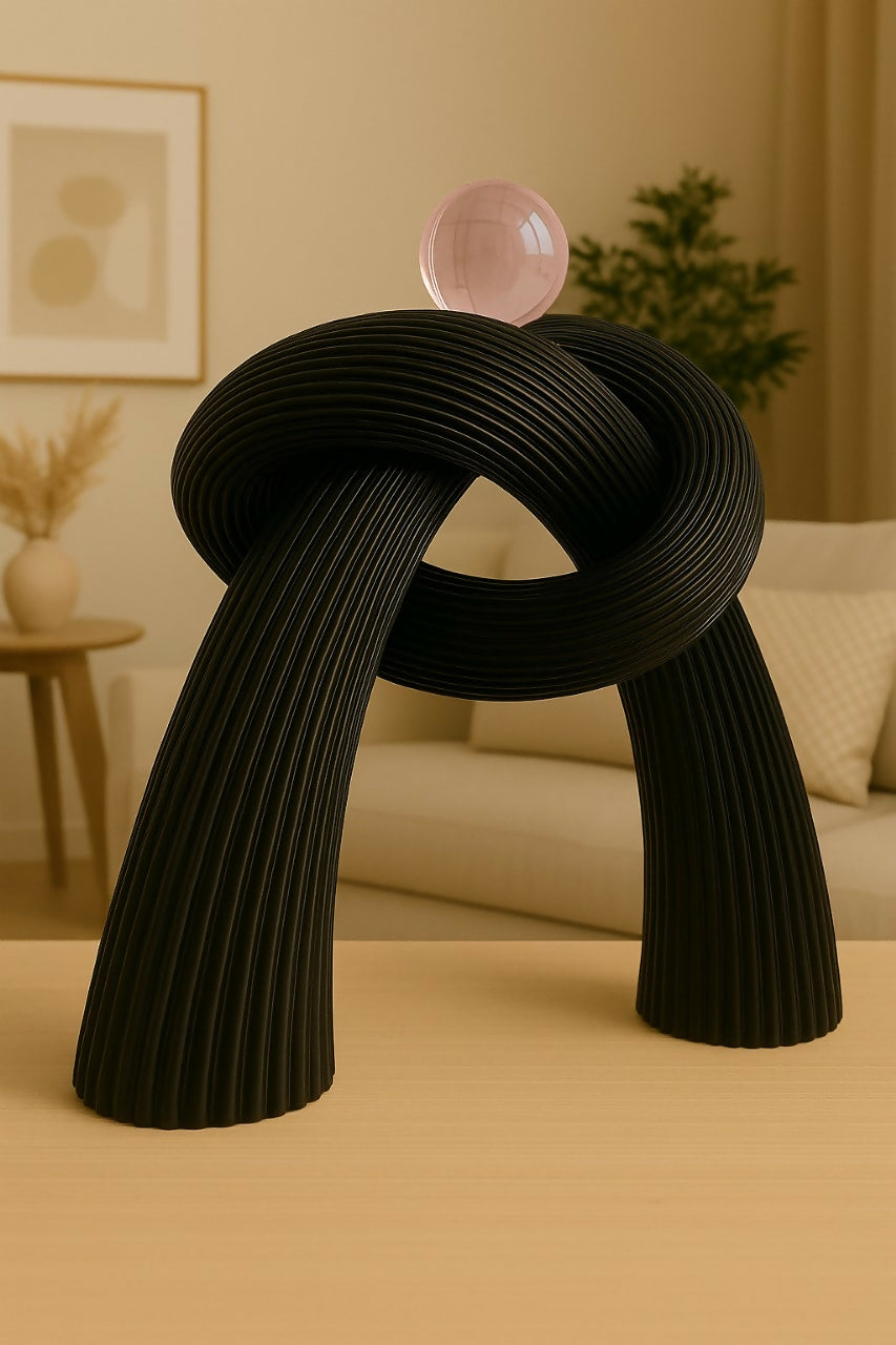 HOME DECOR Black Abstract Knot Sculpture with Pink Sphere – Modern Resin Art