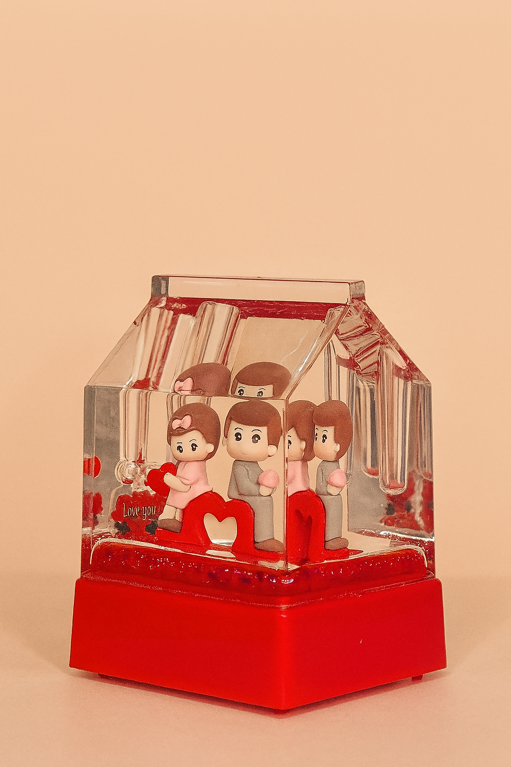 Heartfelt Moments Love Cube Acrylic Liquid Motion Teddy Love Sign Block | Valentine's Day Gift | Romantic Desk Showpiece | Clear Decorative Display with Floating Glitter