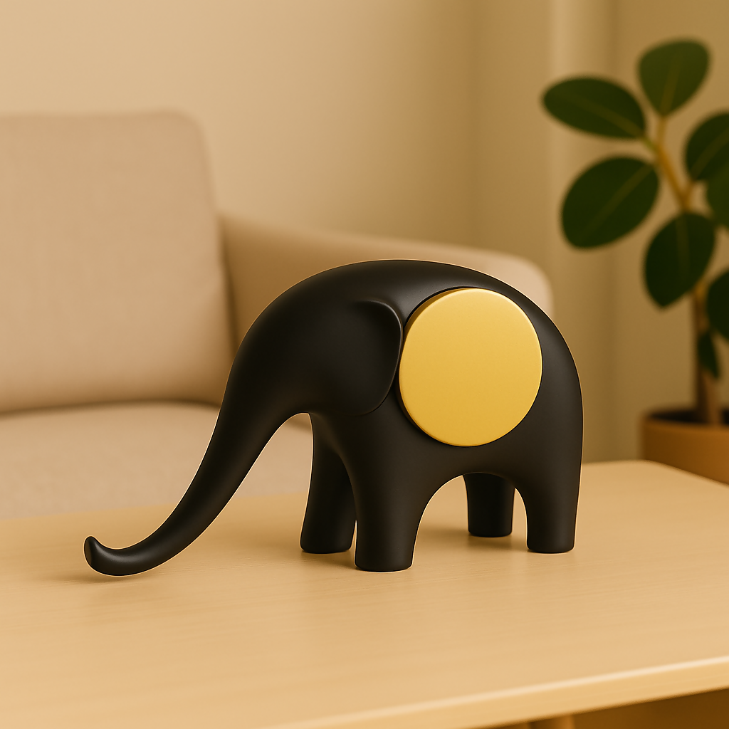 HOME DECOR Black Elephant Figurine with Gold Accent – Modern Resin Decorative Showpiece