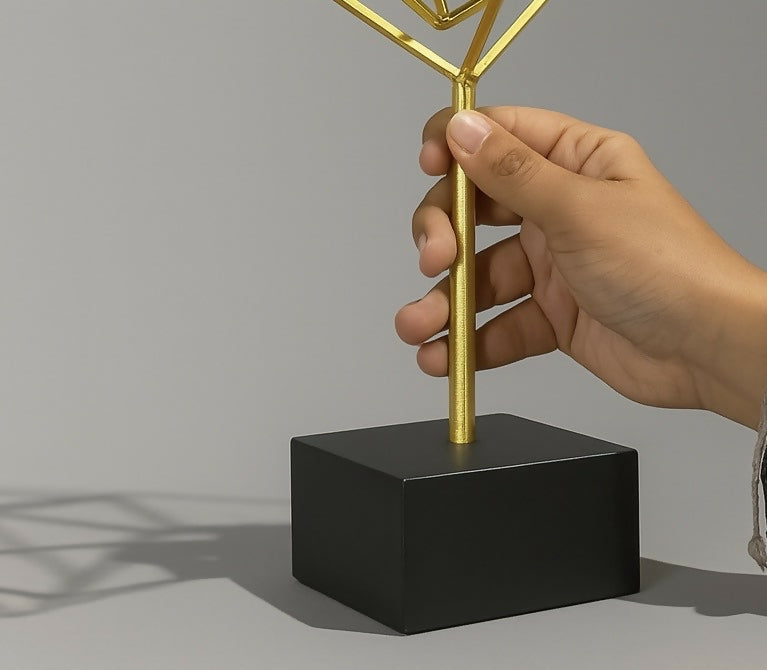 HOME DECOR Golden Geometric Metal Sculpture Showpiece