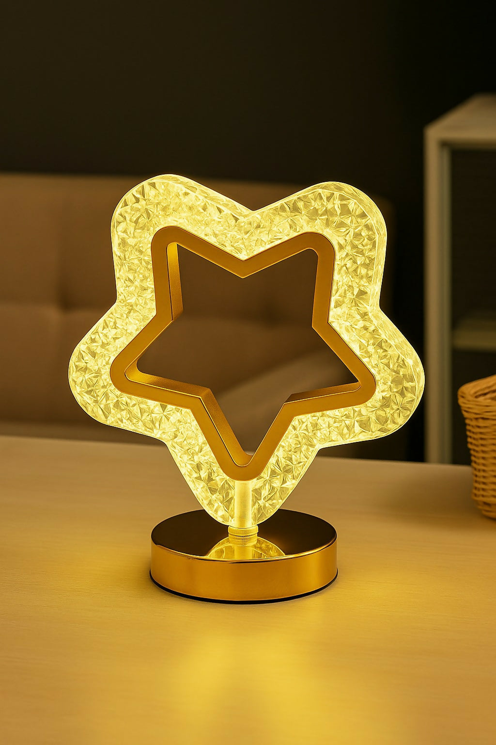 Luxury Crystal Star LED Lamp with Golden Base | Decorative Star Shaped Night Light for Bedroom, Living Room, Kids Room, Wedding, Festival & Gifting