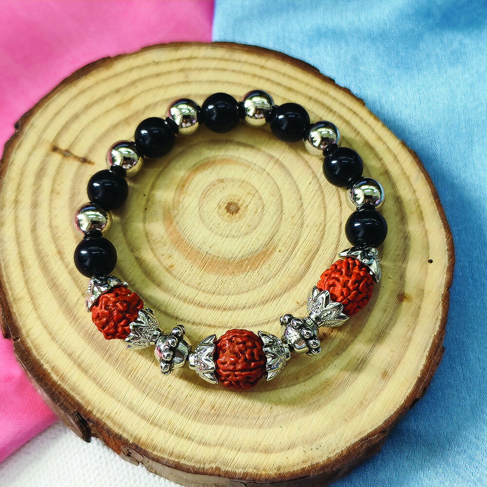 Black Beads And Rudraksha Bracelet