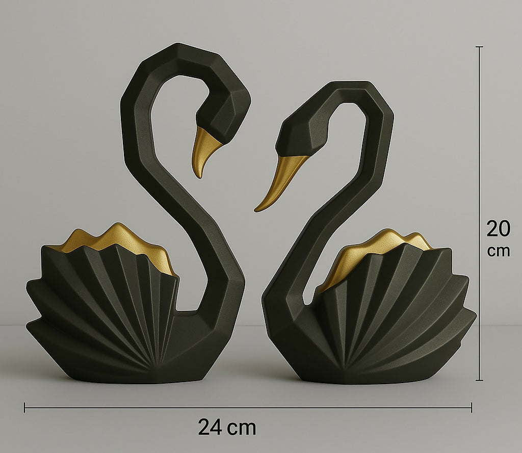 HOME DECOR Black & Gold Swan Couple Sculpture Set – Modern Romantic Home Decor Figurines