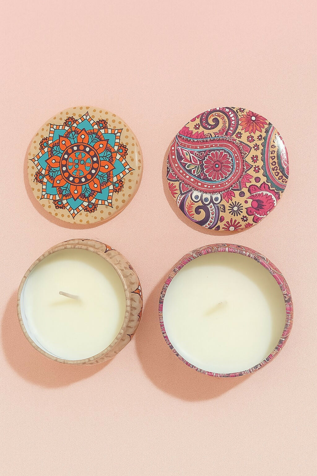 Set of 12 Scented Tin Candles with Decorative Mandala Design – Portable Travel Aromatherapy Candle Gift Set – Reusable Metal Containers for Gifting, Diwali, Weddings & Festive Décor